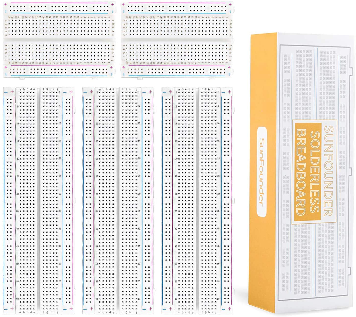 SunFounder Breadboards Kit 3PCS 830 Point 2PCS 400 Point Solderless Breadboards for Arduino Proto Shield Distribution Connecting Blocks(5 Pack)