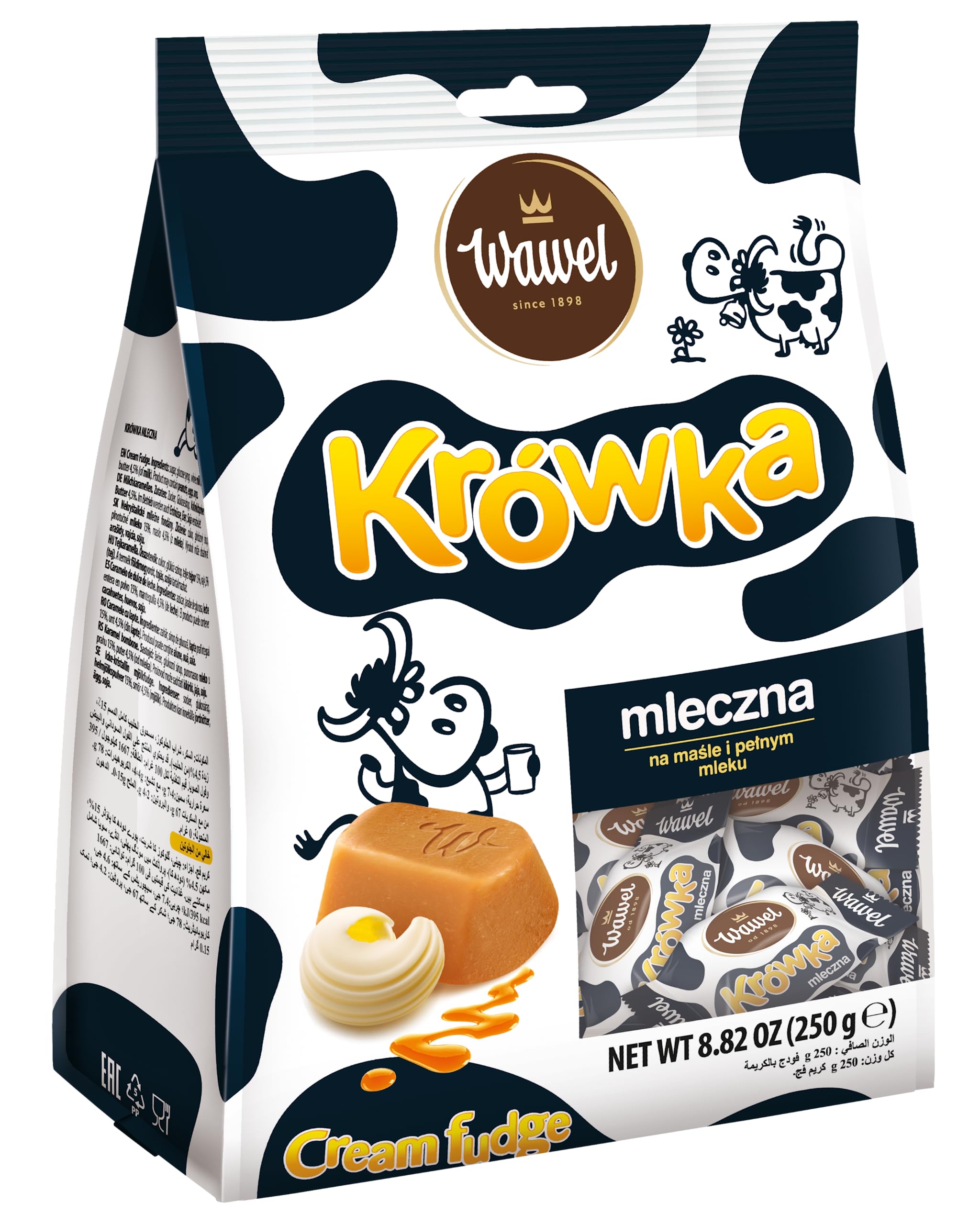 Krowka Mleczna Milky Cream Fudge Candy 250g/8.8oz Korovka Korivka Cow Caramelized Milk Filling Candy Chocolate by Wawel - Imported from Poland