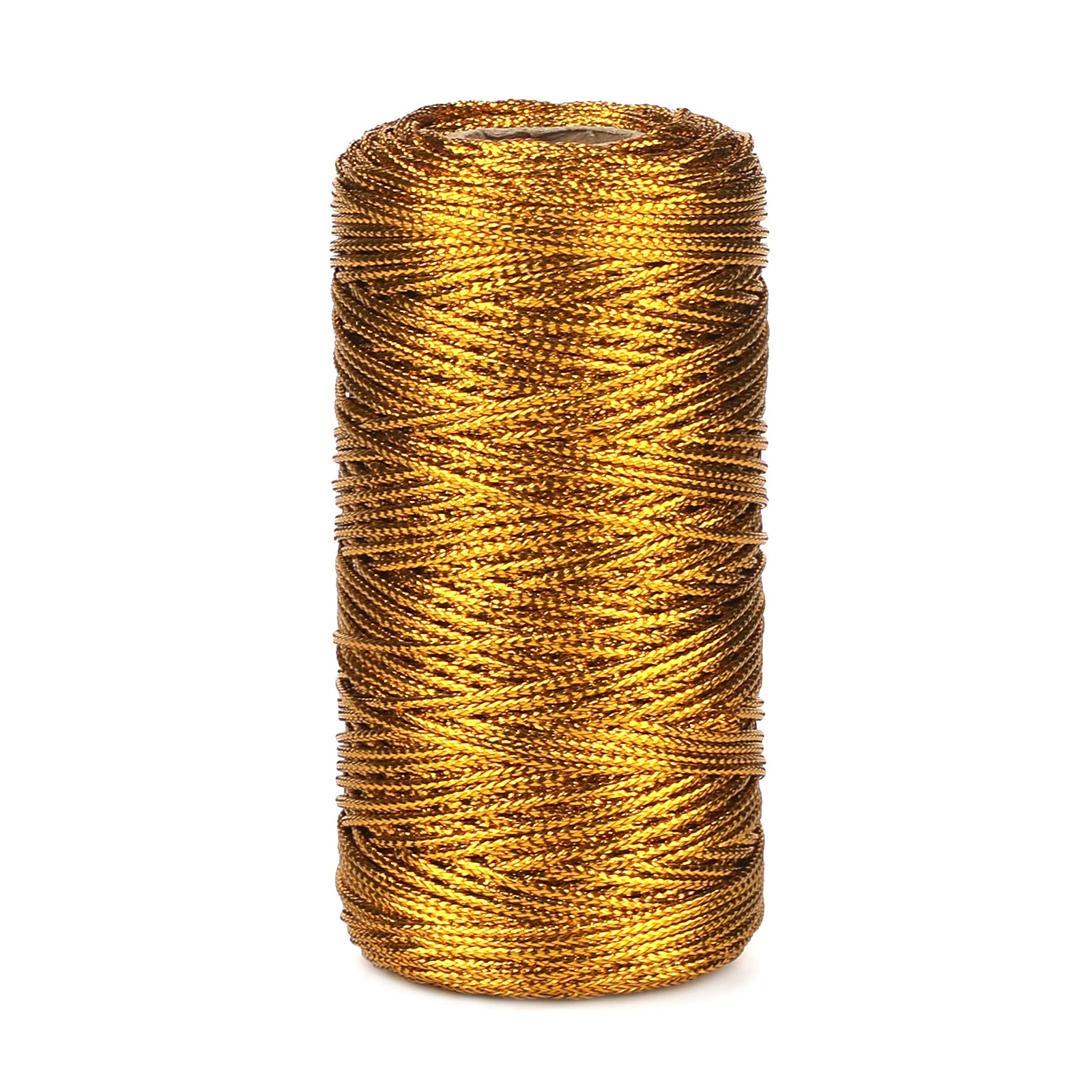 jijAcraft328 Feet Gold String Twine - 1.5mm Metallic Thread Gift Wrapping - 16Ply Inelastic Macrame Glitter Gold Cord for Christmas Halloween Crafting DIY Presents Wrapping Decoration