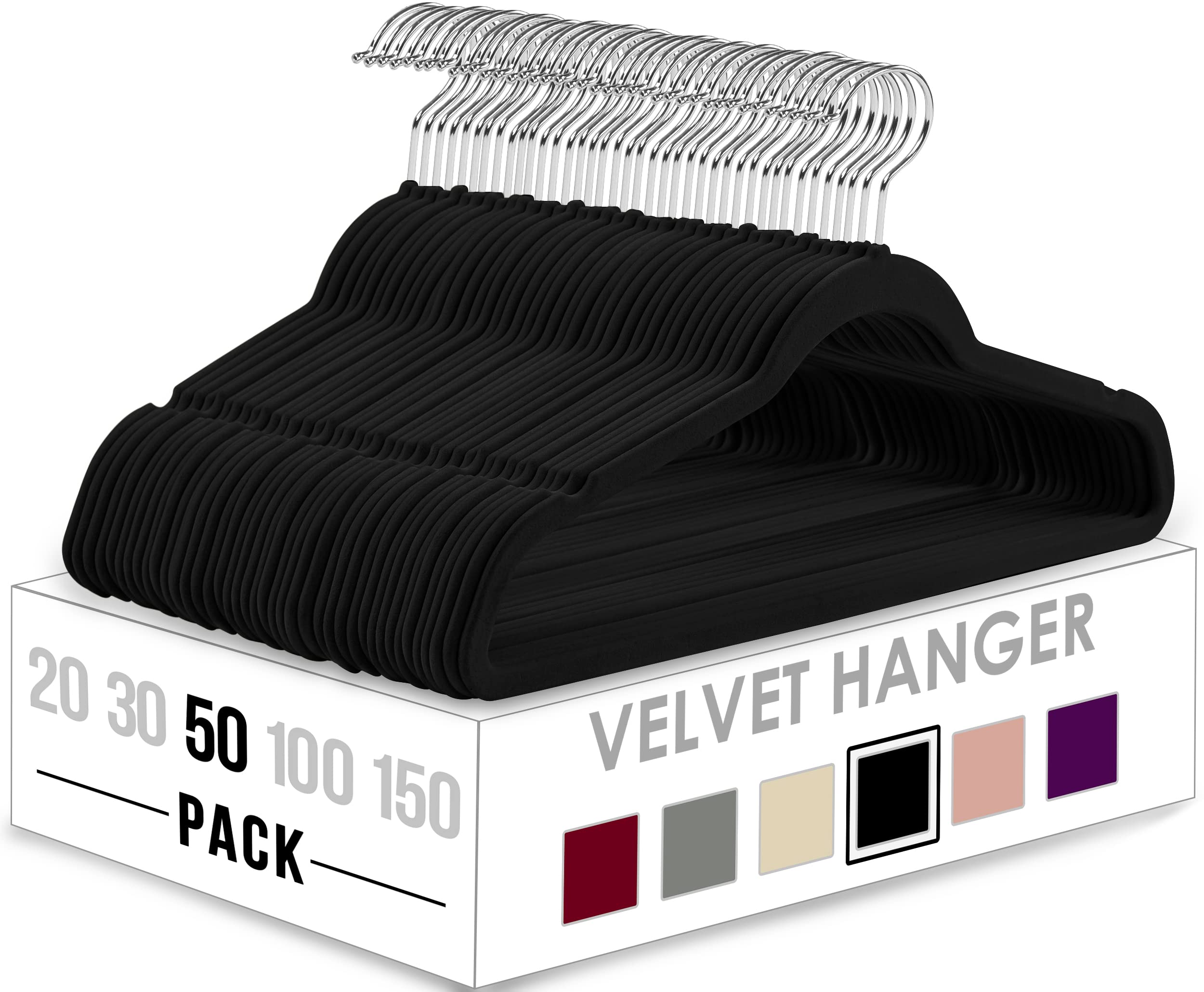 Utopia Home 50 Velvet Coat Hangers Adult - Heavy Duty Velvet Clothes Hangers - Premium Non-Slip Hangers for Clothes - 360 Degree Swivel Hook Suit Hangers - Sturdy to hold Jacket or Trouser (Black)