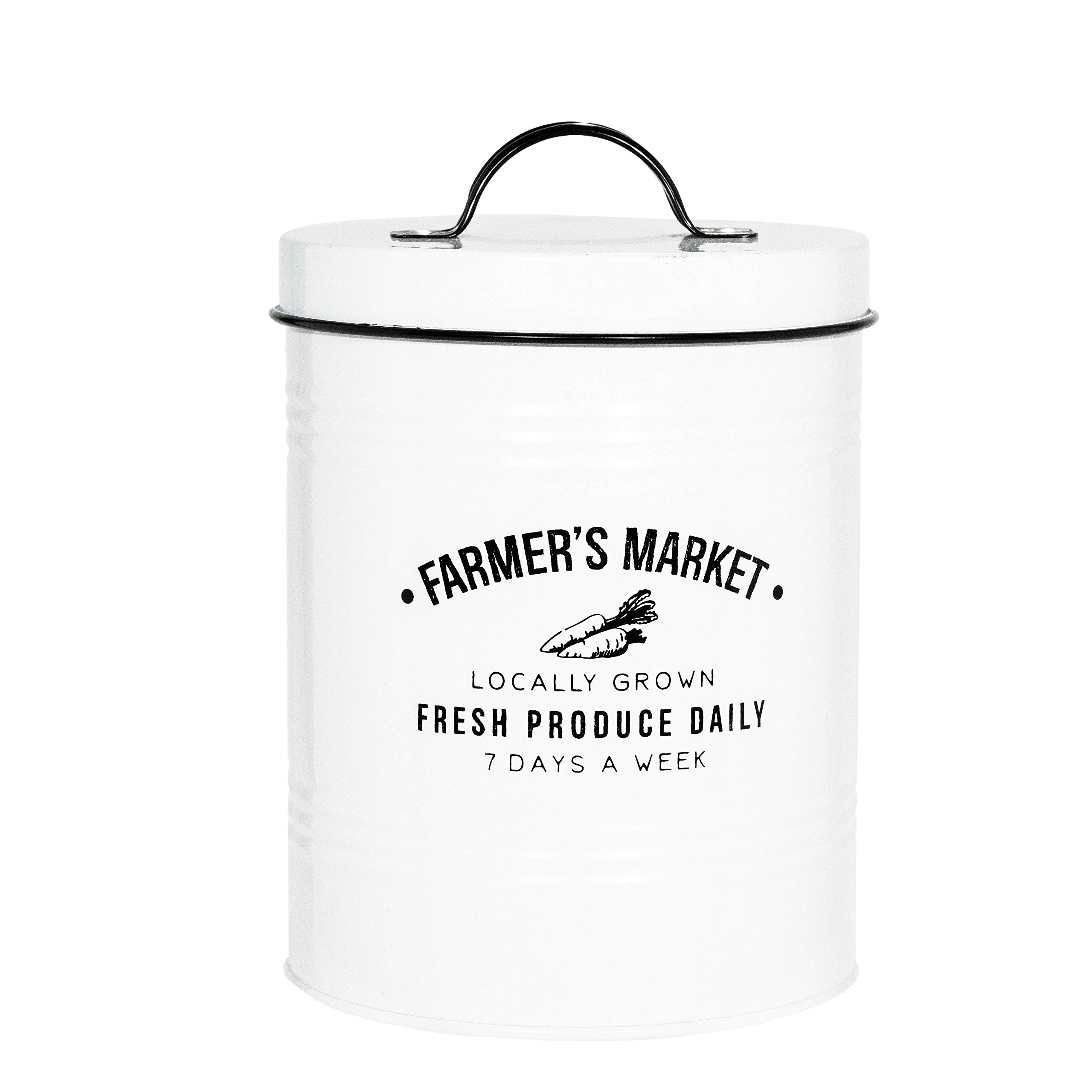 Amici Home, A7CDI027R, Farmers Market Fresh Produce Daily Metal Storage Canister, Food Safe, Push Top Lid, 76 Ounces