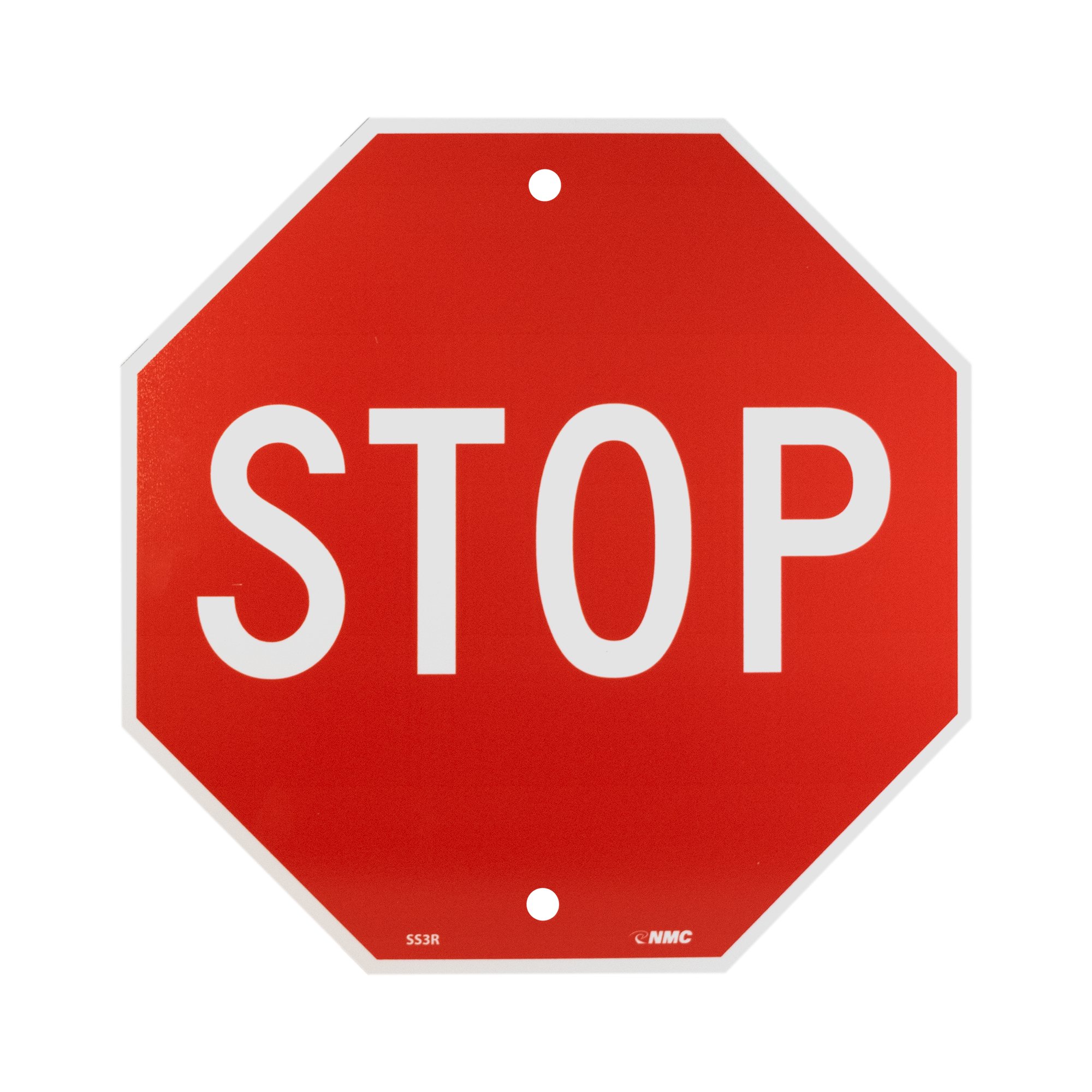 NMC SS3R Security Sign, "STOP", 12" Width x 12" Height, Rigid Plastic, White on Red