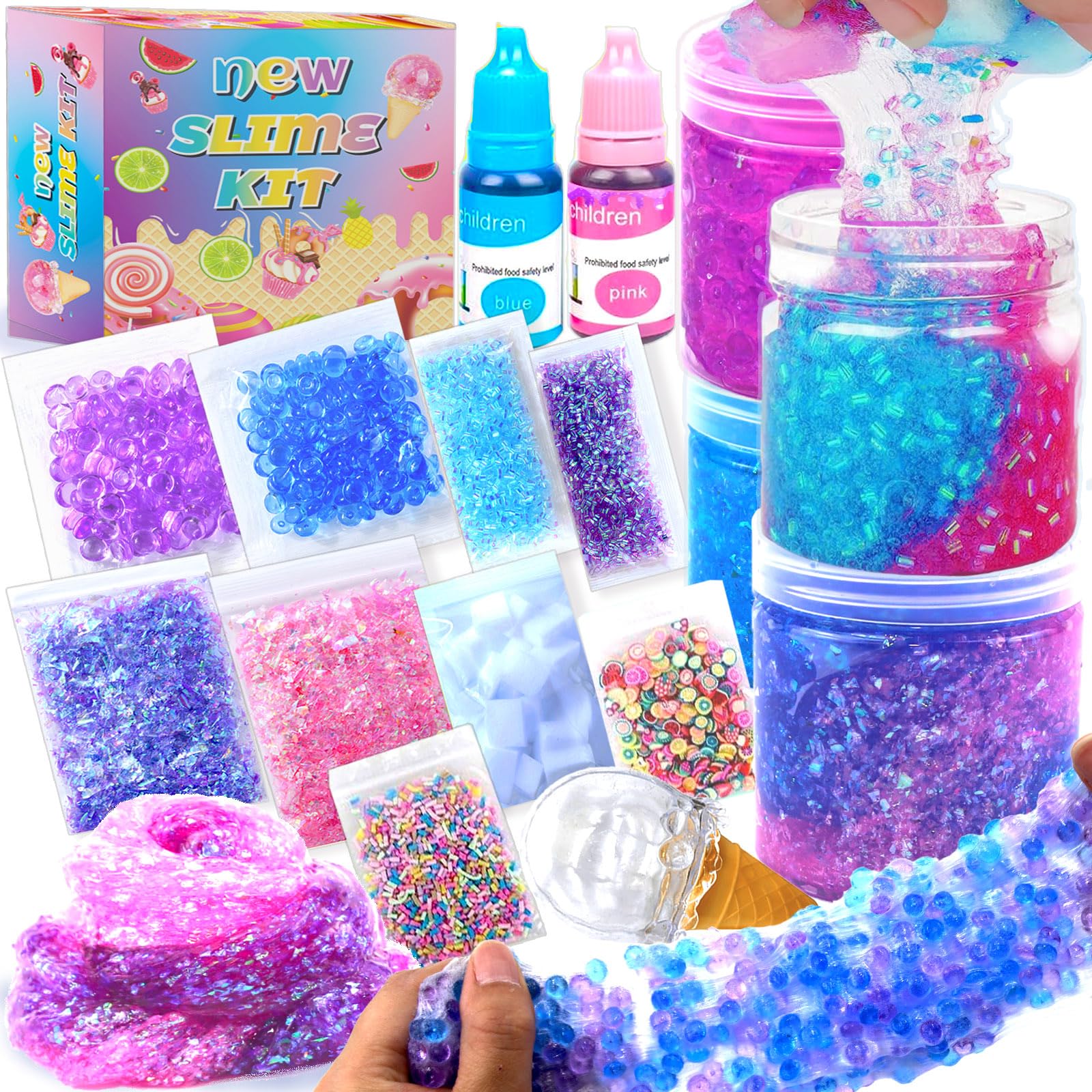 Slime Kit Confetti Slime, Glimmer Crunchy Slime, Foam Slime, Jelly Cubes Slime, Stress Relief Toys, Party Favors for Kids, for Girl Boys 6 7 8 9 10 11 12