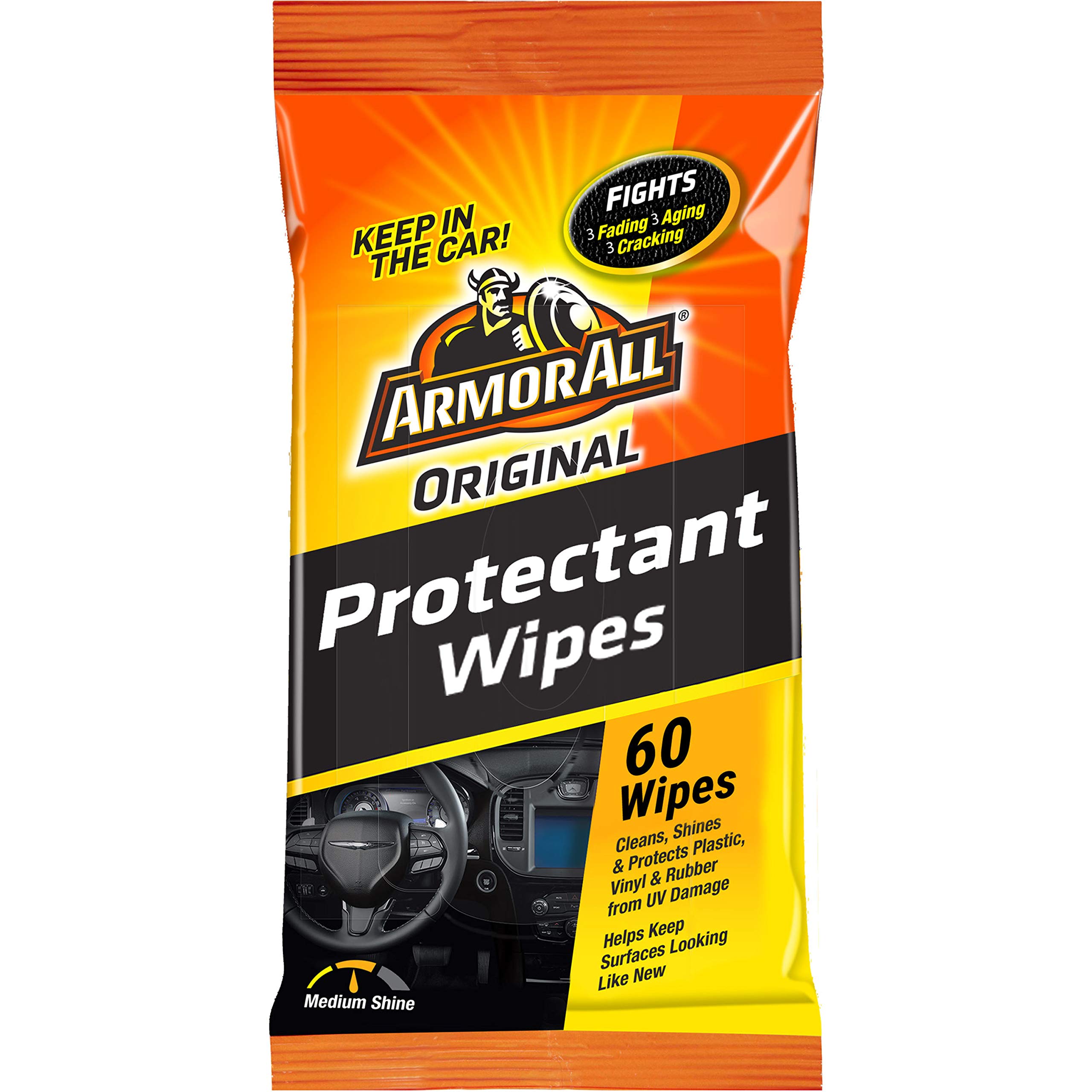 Armor AllCar Protectant Wipes, Interior Car Wipes with UV Protection Against Cracking and Fading, 60 Wipes