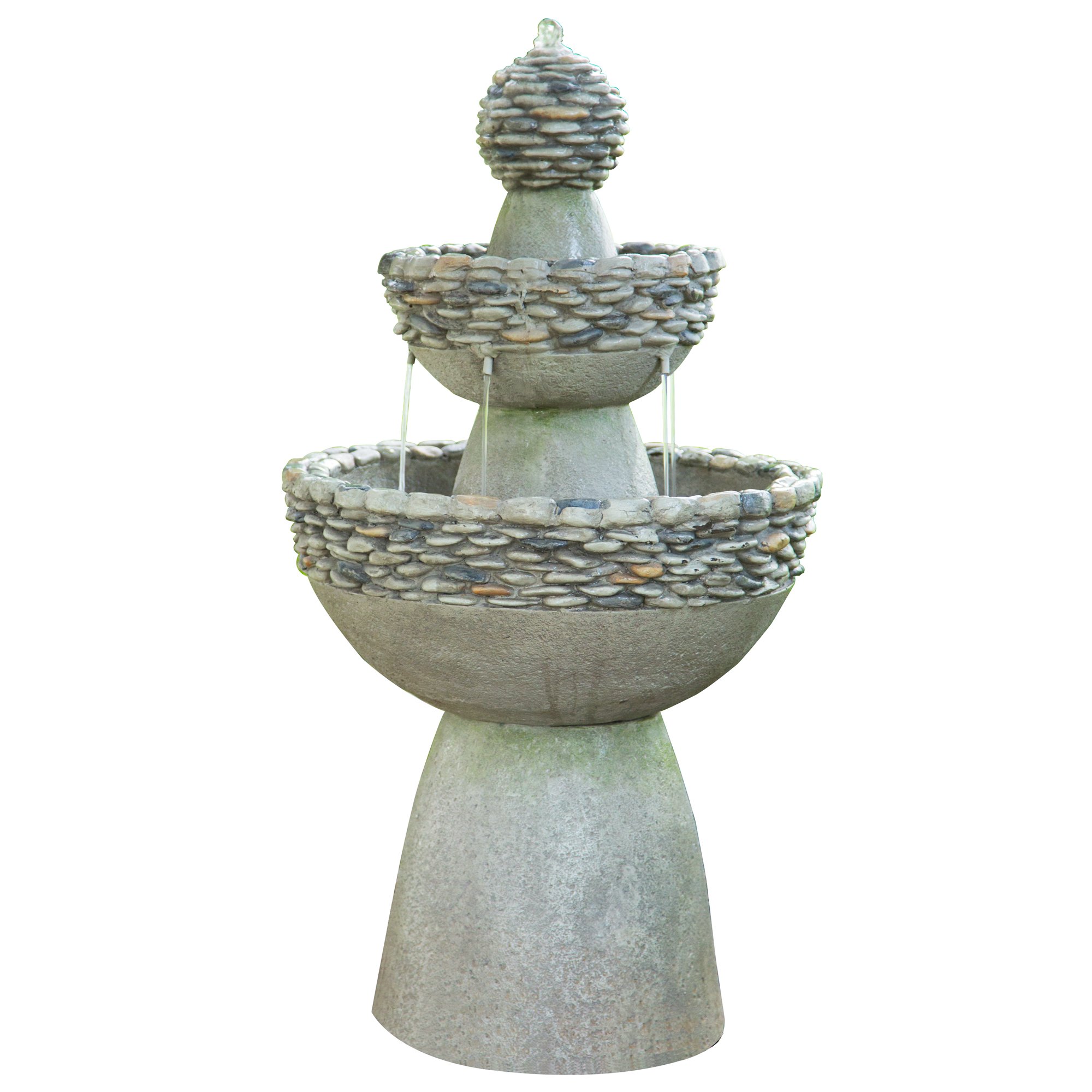 Teamson HomeGarden Water Fountain, Large Contemporary Water Feature, 3 Tiered Stone Effect Indoor Waterfall Ornament with Pump, Outdoor Patio Decor