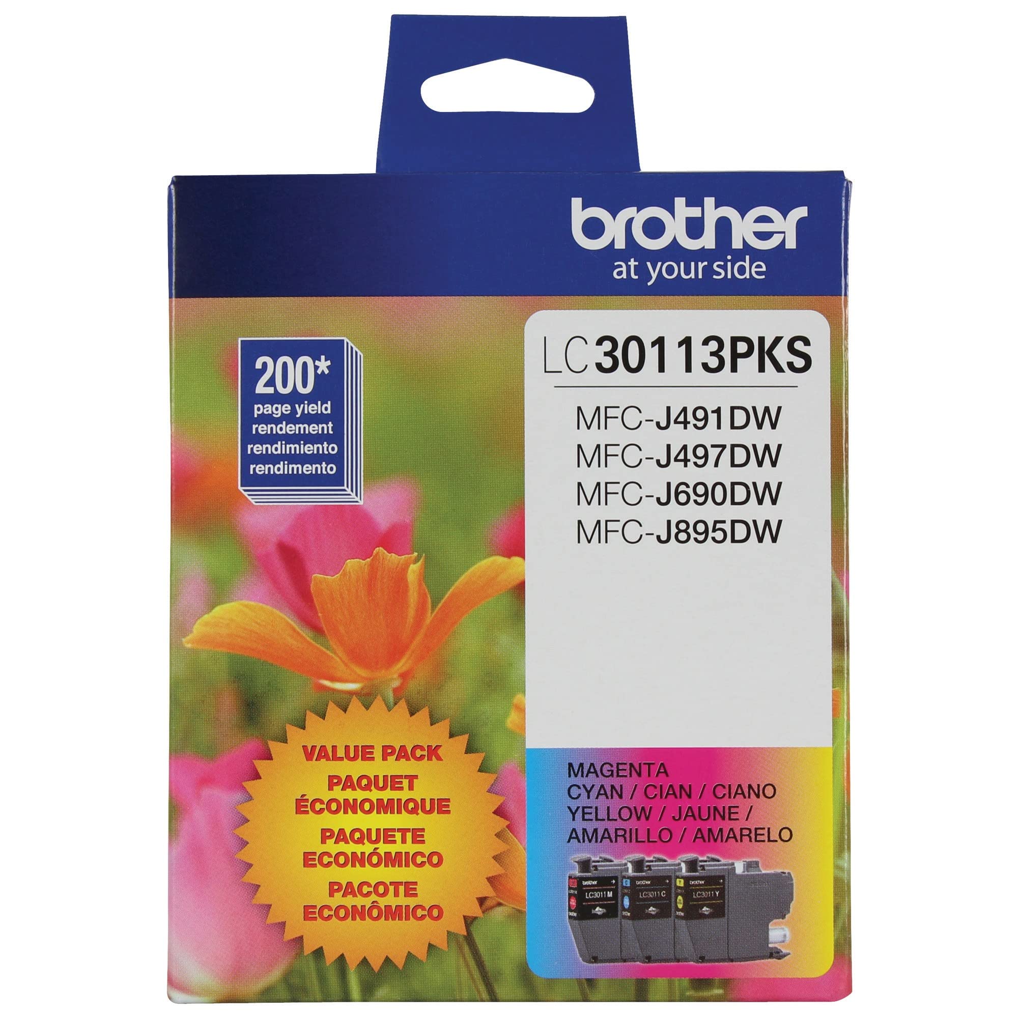 Brother Printer LC30113PKS 3-Pack Standard Cartridges Yield Up To 200 Pages/Cartridge LC3011 Ink, Cyan/Magenta/Yellow