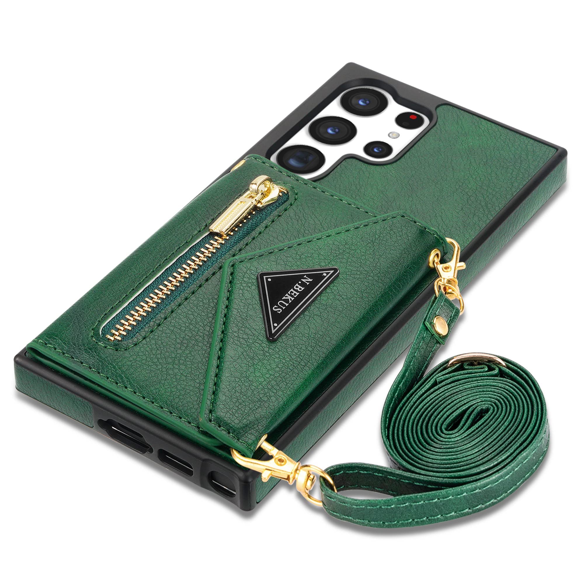 SZHAIYU Flip Leather Wallet Cover for Samsung Galaxy S23 Ultra 5G Crossbody Case with Credit Card Holder Strap Lanyard 6.8'', Women Girl Purse Kickstand (Green,S23 Ultra)