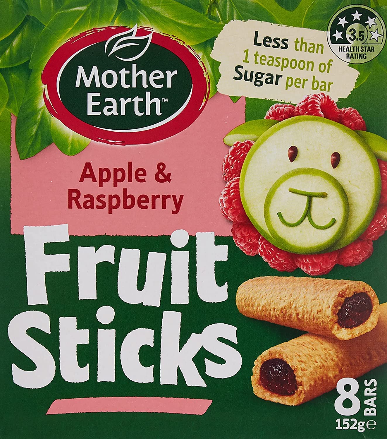 Mother Earth Fruit Sticks Raspberry & White Chocolate, 8 Bars, 152 gms - Made with a delicious blend of real fruit purees, Vegetarian Friendly, No Artificial Sweeteners, Product of New Zealand