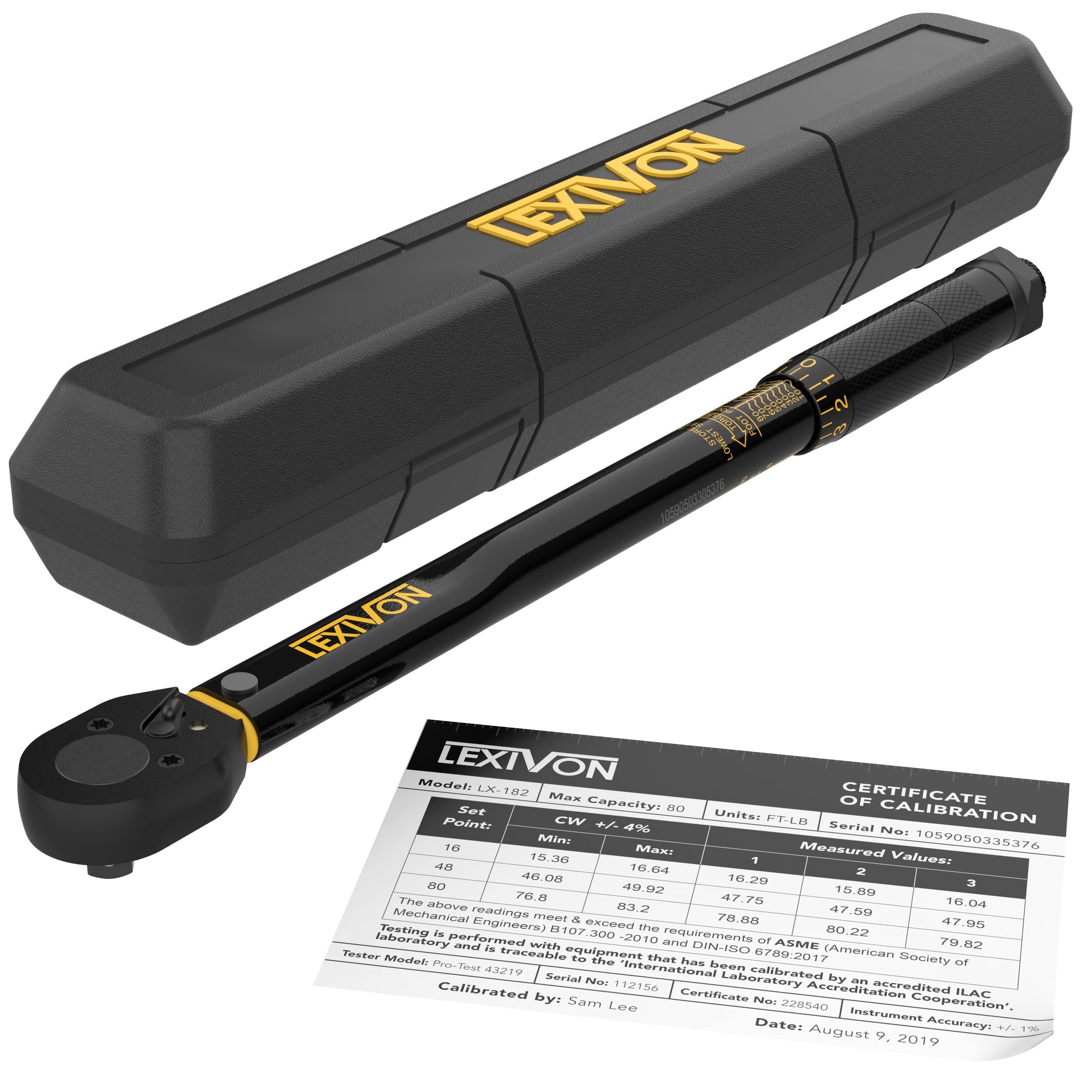 LEXIVON 3/8-Inch Drive Click Torque Wrench 10~80 Ft-Lb/13.6~108.5 Nm (LX-182), black