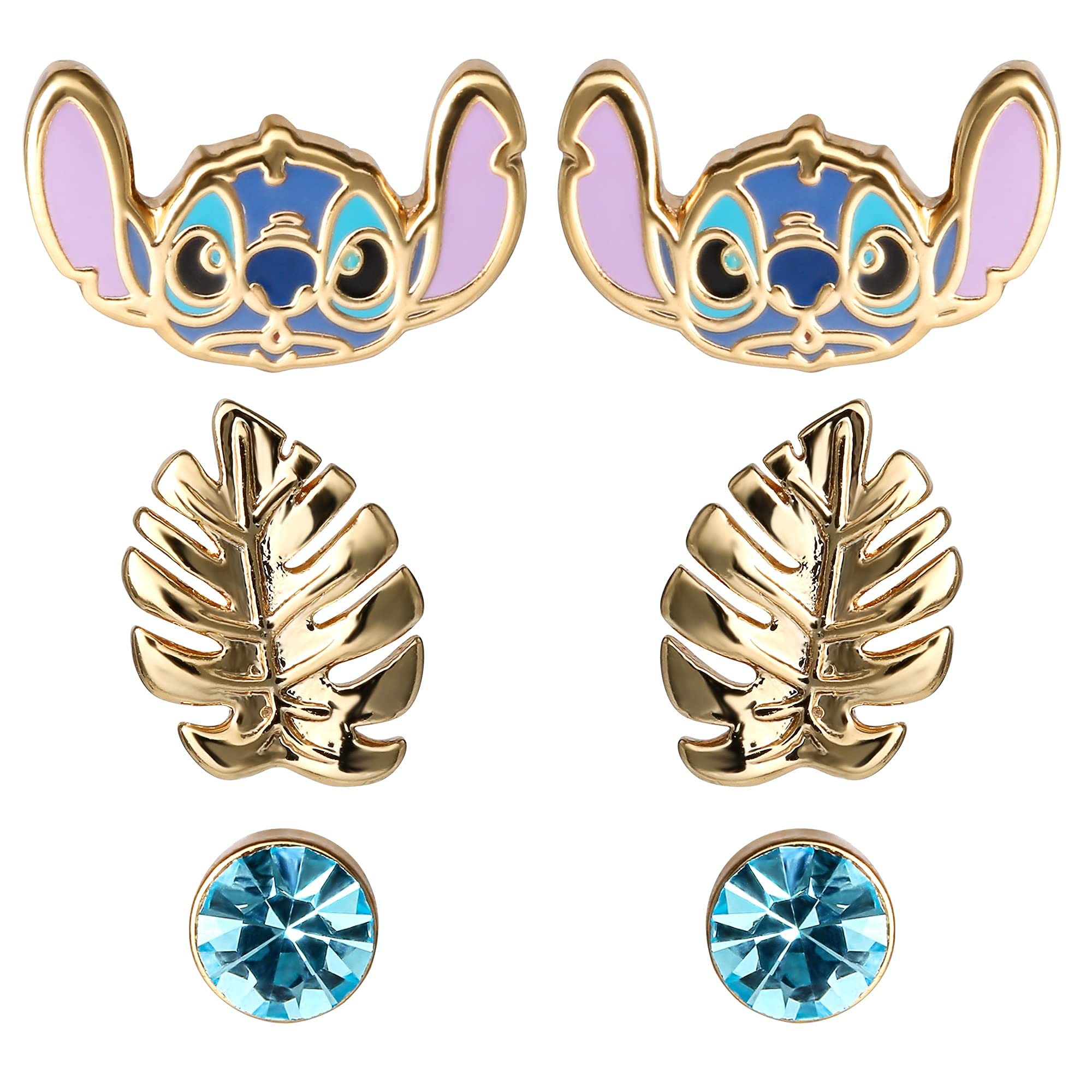 DisneyStitch Earrings 2 and 3 Piece Sets - Flash Plated Set of 2 or 3 Stud Stitch Earrings - Officially Licensed Stitch Jewelry