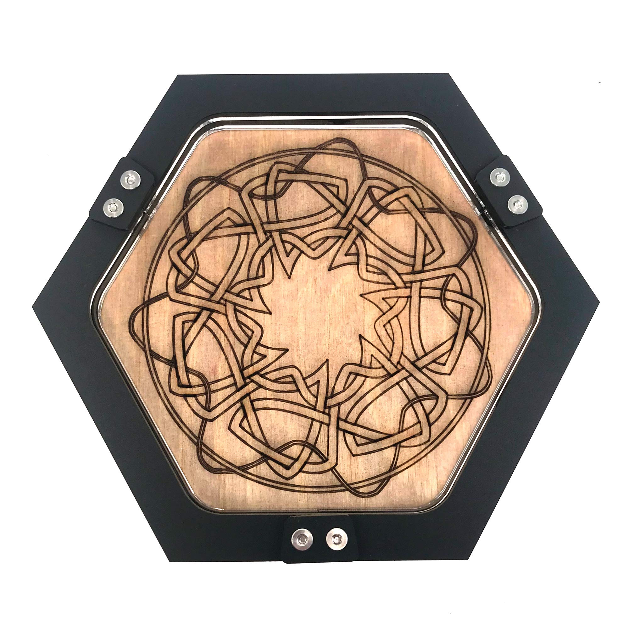 C4Labs Mini Personal Size Gaming Celtic Knot Design Dice Tray, Black, Wood, Acrylic, Stainless Steel