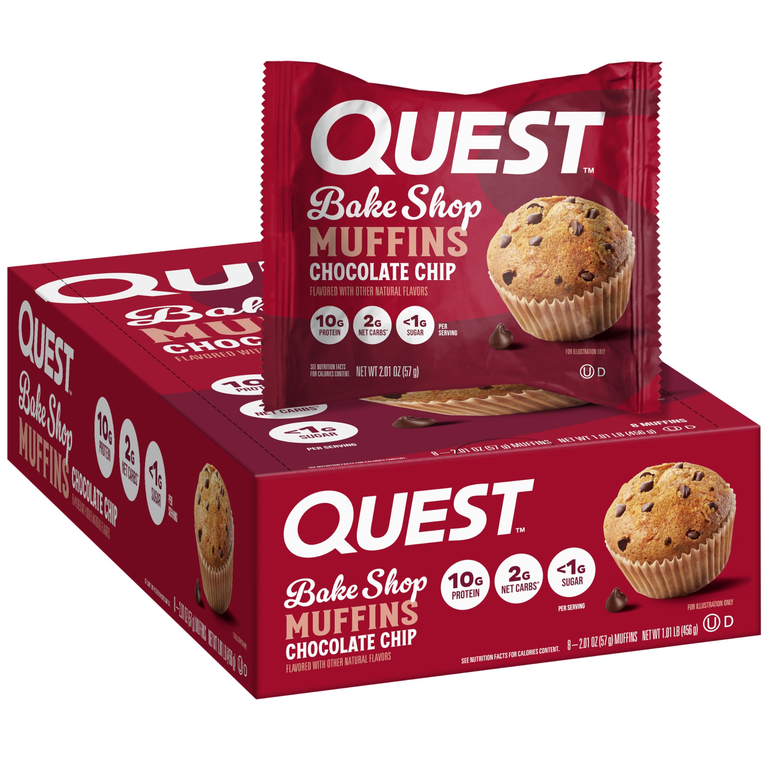 Quest Bake Shop, Chocolate Chip Muffins, 10g Protein, 2g Net Carbs, Less than 1g Sugar, 8 Count