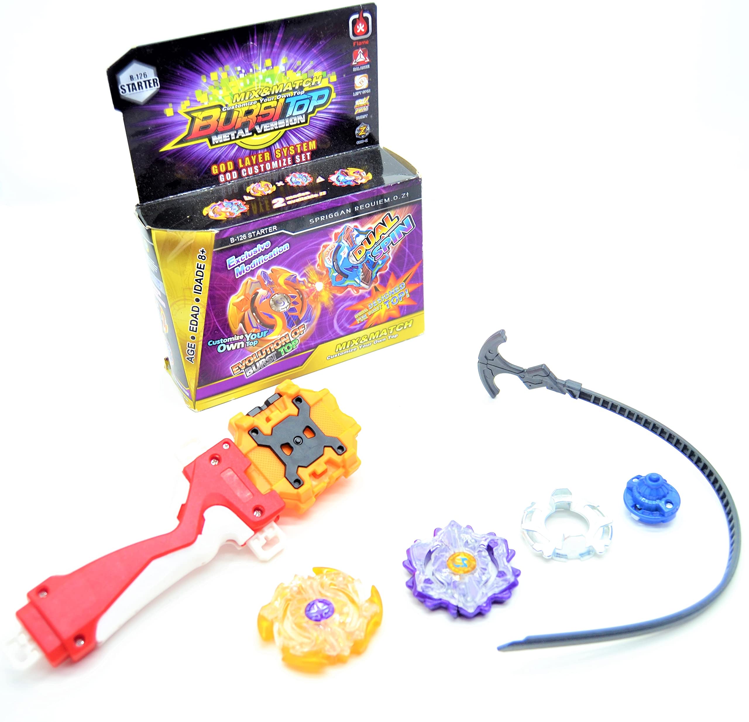 Burst Top (B-126 Dual Spin) mk2 Burst Blade with Hand Launcher Spinning Top Storm Gyro Toy with Hand Launcher Sword God