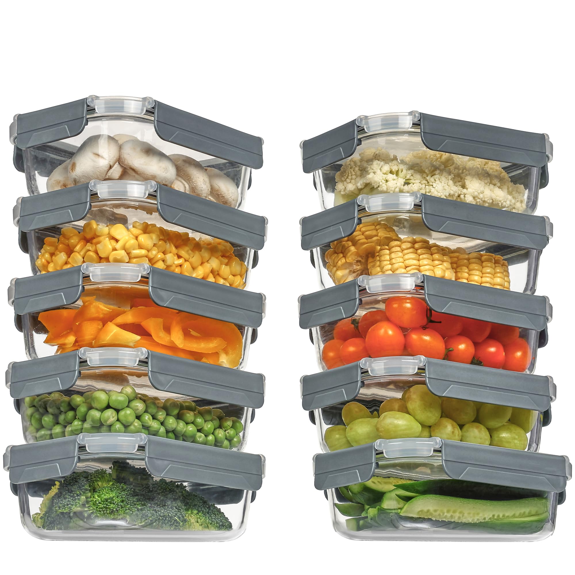 Vtopmart 10Pack 22oz Glass Food Containers,Meal Prep Container Set, Airtight Contianer with Snap Locking Lids for Microwave, Oven, Fridge and Dishwasher