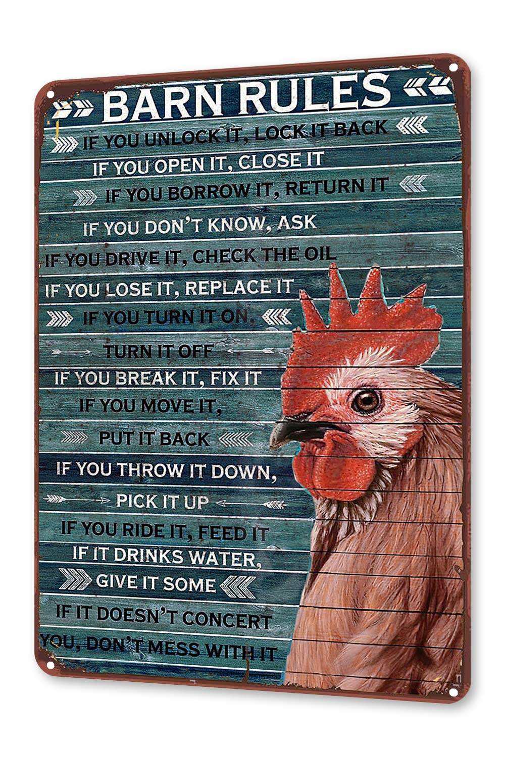 TINME Metal Sign Chicken Barn Rules Tin Sign Vintage Chicken Coop Farm Wall Decor Sign 12x8 Inch