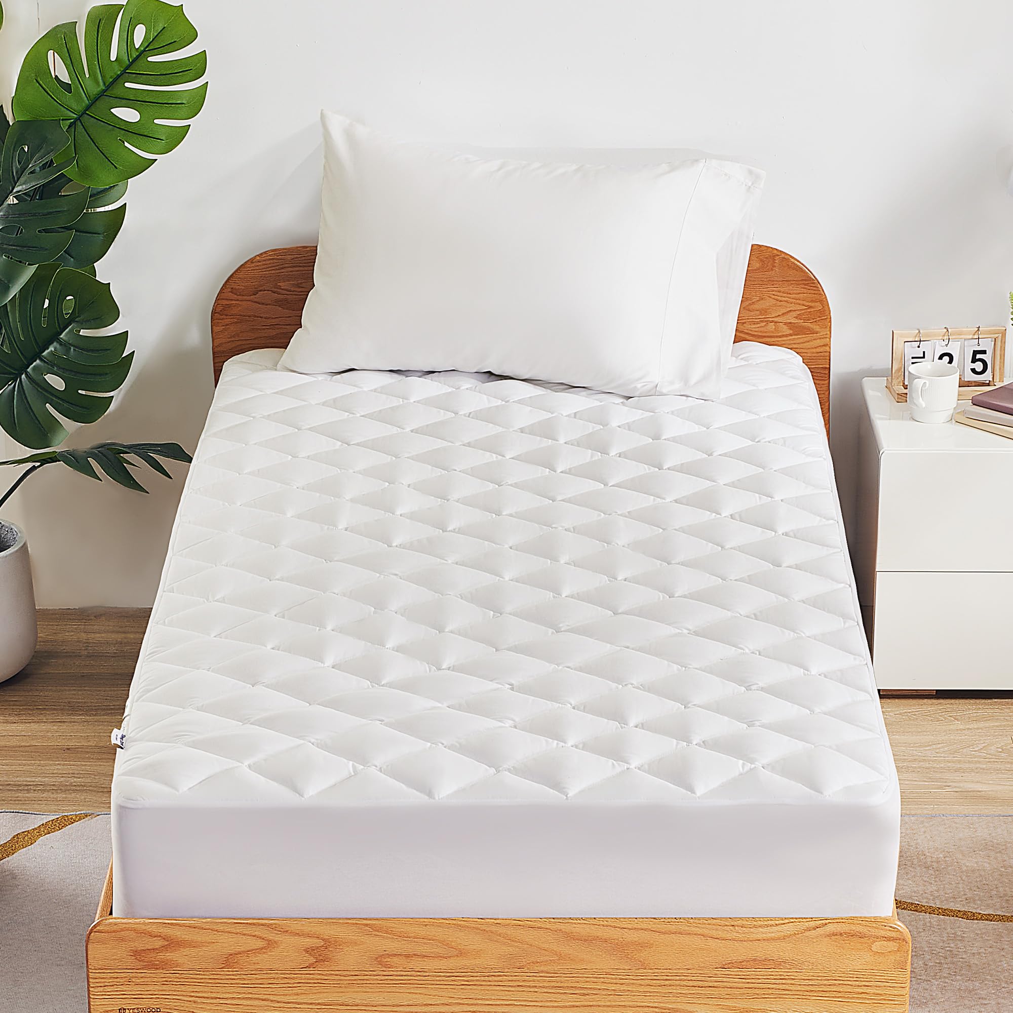 SLEEP ZONECooling Mattress Pad Twin Size, Extra Breathable, 21 Inch Deep Pocket, Students & Kids, Bedroom, College Dorm, Washable, Easy Care (White Lattice, Twin)