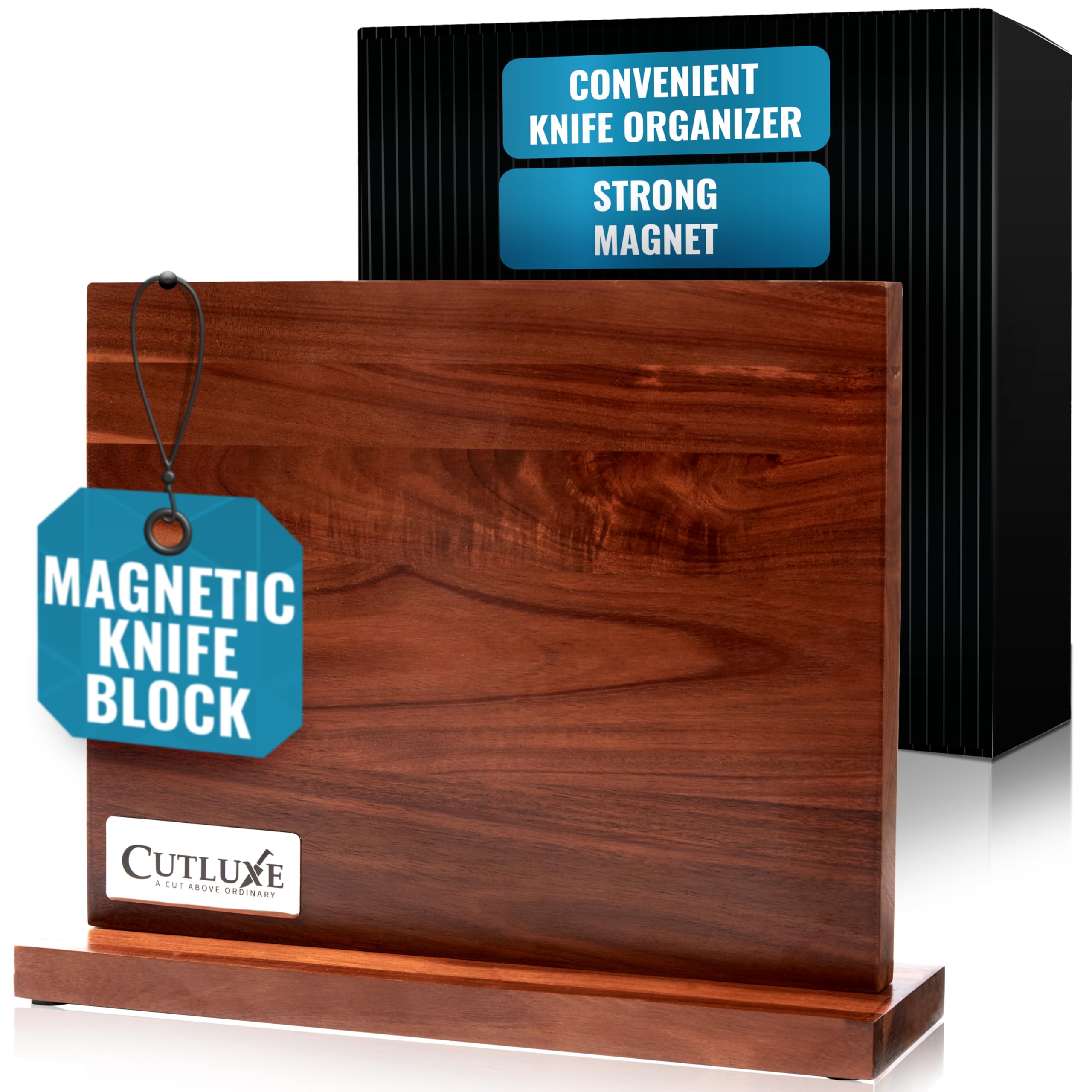 CutluxeMagnetic Knife Holder – Magnetic Knife Block, Acacia Wood Knife Stand for Kitchen Counter, Slim & Double Sided, Powerful Magnet Strips, Organized Storage Rack & Modern Display Board