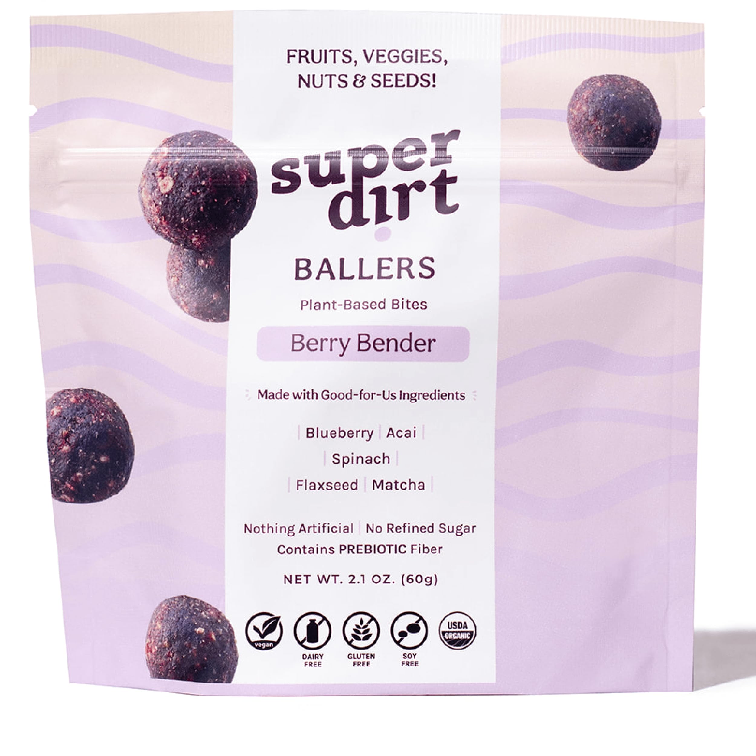 Super DirtDelicious & Healthy Snacks for Adults and Kids, Gluten-Free & Dairy-Free, Vegan & Organic (Single Pack, Berry Bender)