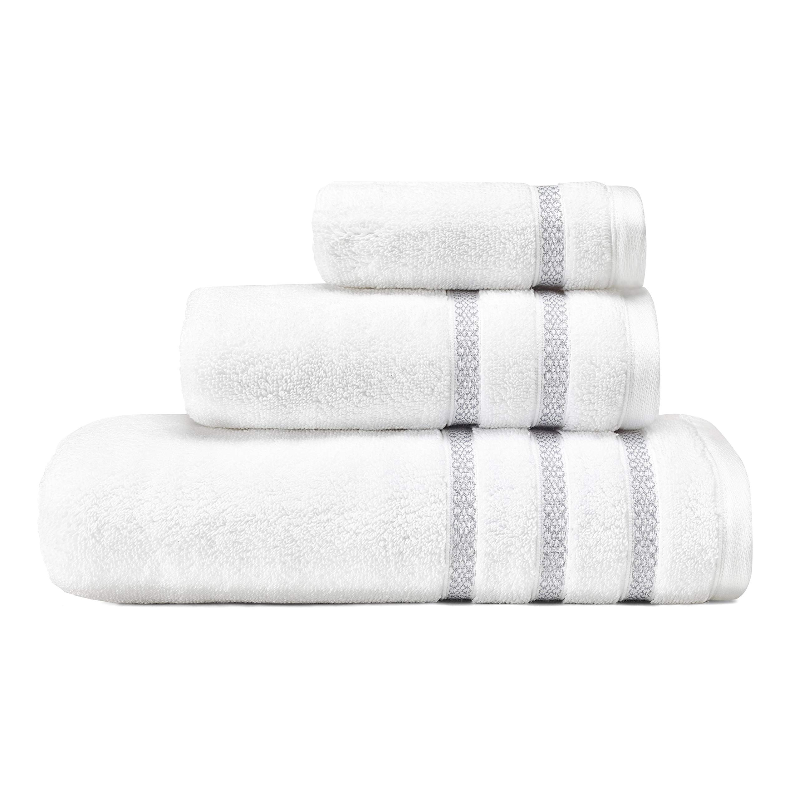 Vera Wang - Bath Towels Set, Luxury Cotton Bathroom Decor, Highly Absorbent & Fade Resistant, Oeko-Tex Certified (Textured Trellis Grey, 3 Piece)