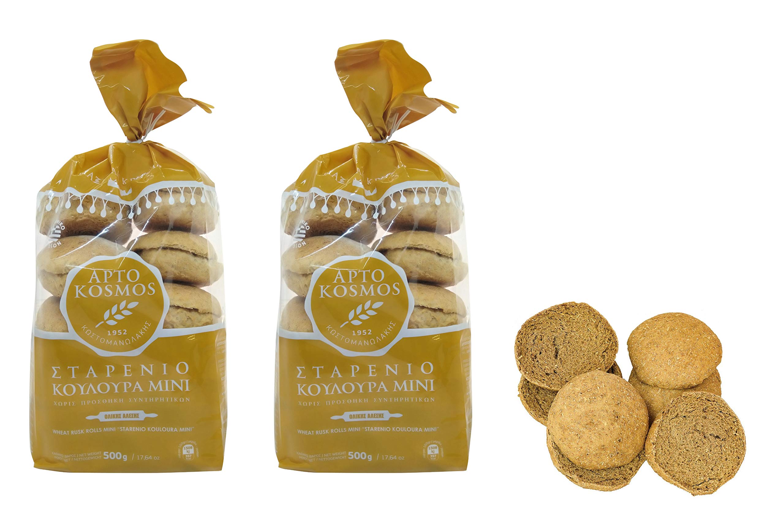 Greek Handmade Whole Wheat Rusk Rolls Mini | Traditional Cretan Taste Dakos Paximadi | High Nutritional Value | No Preservatives | 1 kg.