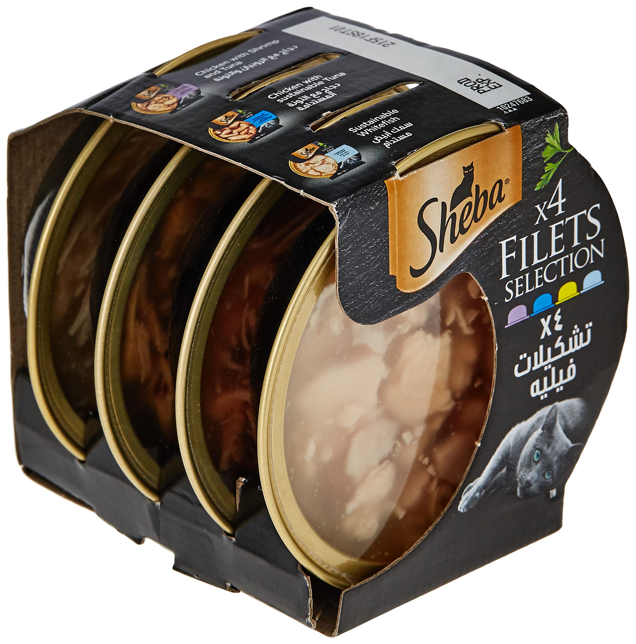 Sheba Cat Food Flavor Selection Filets, Domes Natural Shredded Chicken, Chicken with Shrimp & Tuna, Sustainable Tuna,White Fish, Premium Wet Food, Pack of 4x60g