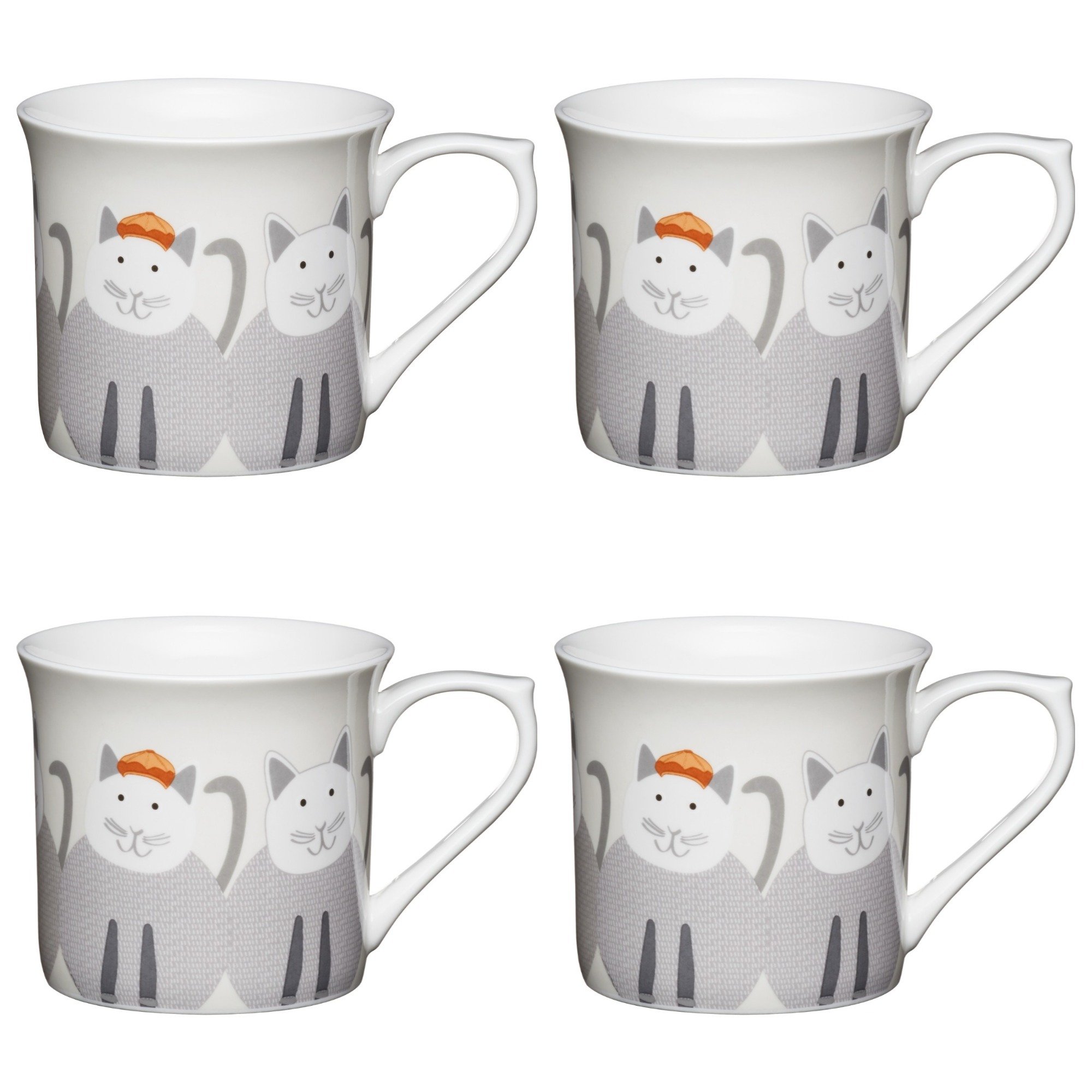 KitchenCraft China 'Cats' Fluted Printed Animal Mug for thinKitchen:, Tea or Coffee Cups, Microwave & Dishwasher Safe, 300 ml