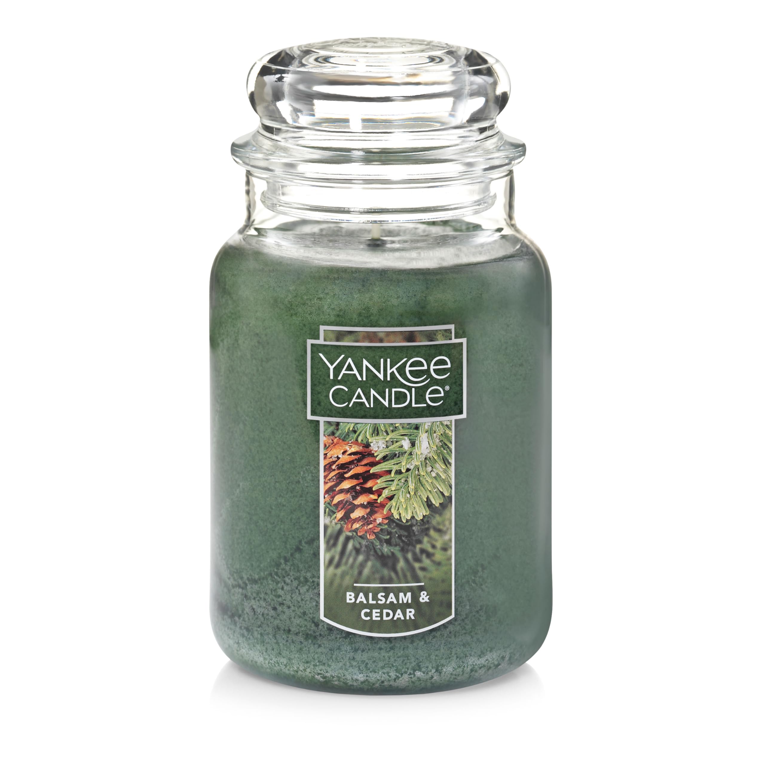 Yankee Candle Balsam & Cedar Scented, Classic 22oz Large Jar Single Wick Candle, Over 110 Hours of Burn Time, Ideal Holiday Gift