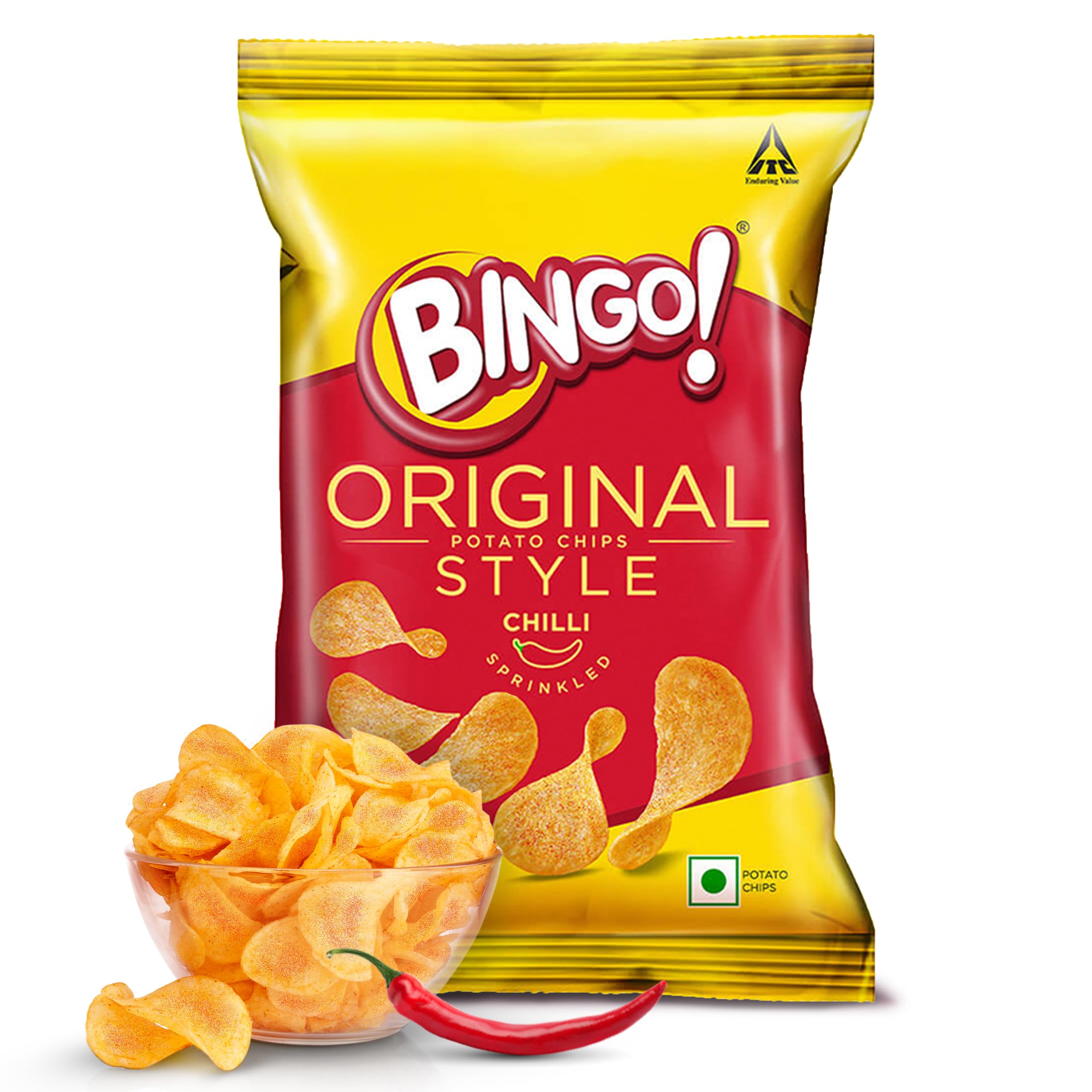 Bingo! Original Style Chilli Sprinkled - Flat Cut Spicy Potato Chips Pack for Snacks, 90g/85g(Weight may vary)