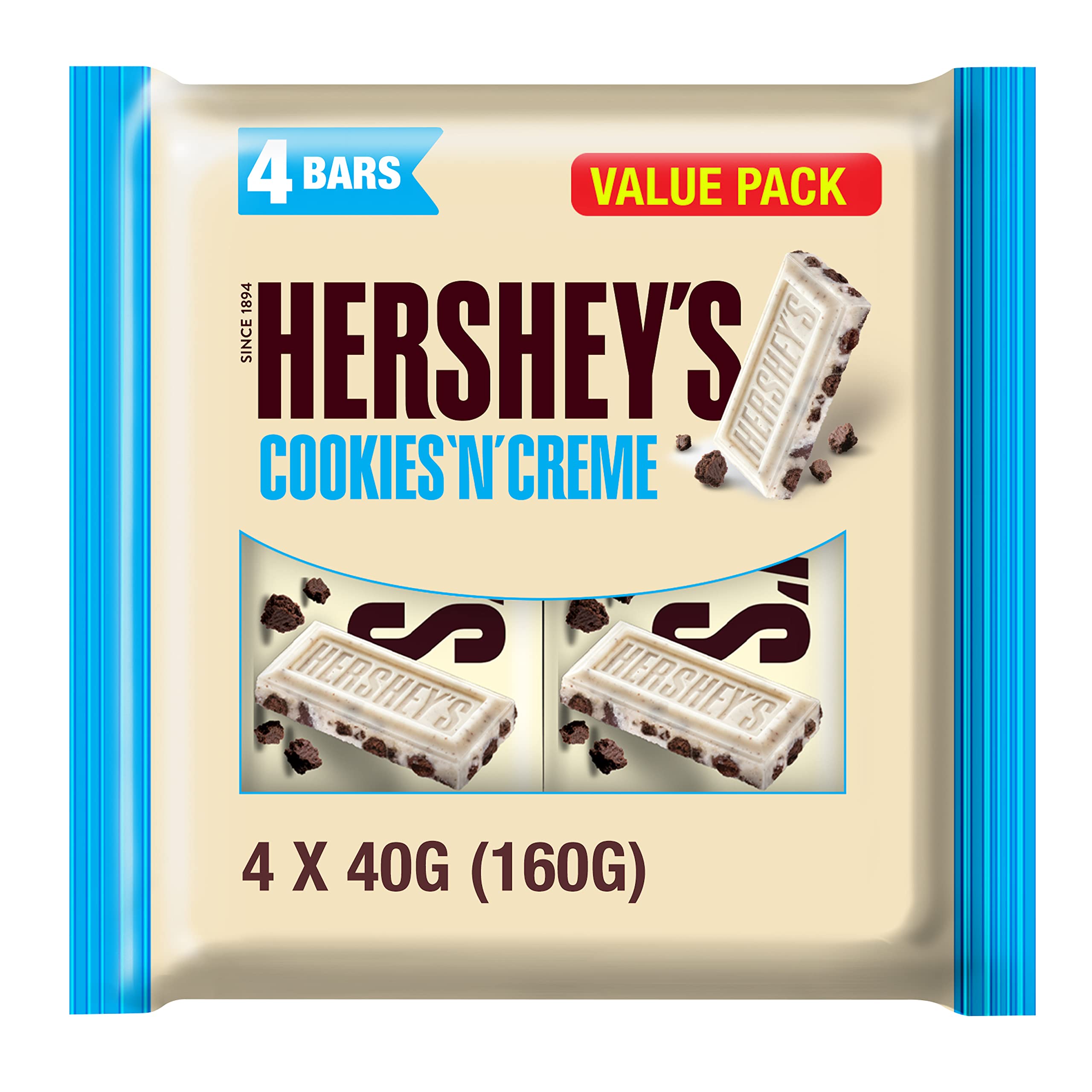 Hershey's Candy Bar, Cookies ‘n’ Creme Flavour, Value Pack, 4x40 g