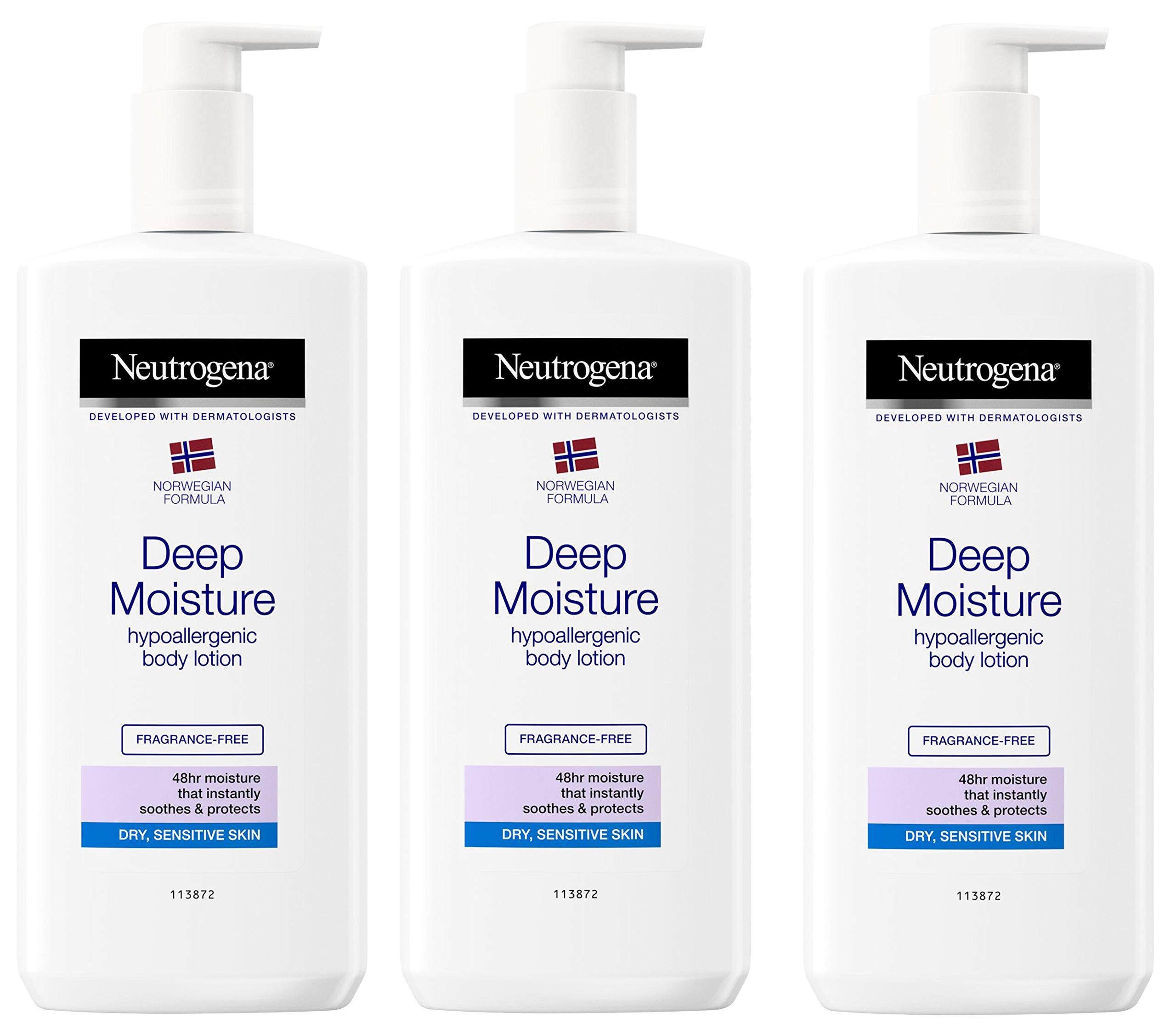 NeutrogenaNorwegian Formula Deep Moisture Hypoallergenic Body Lotion (Pack of 3) For Dry Skin - (13.5oz or 400ml)