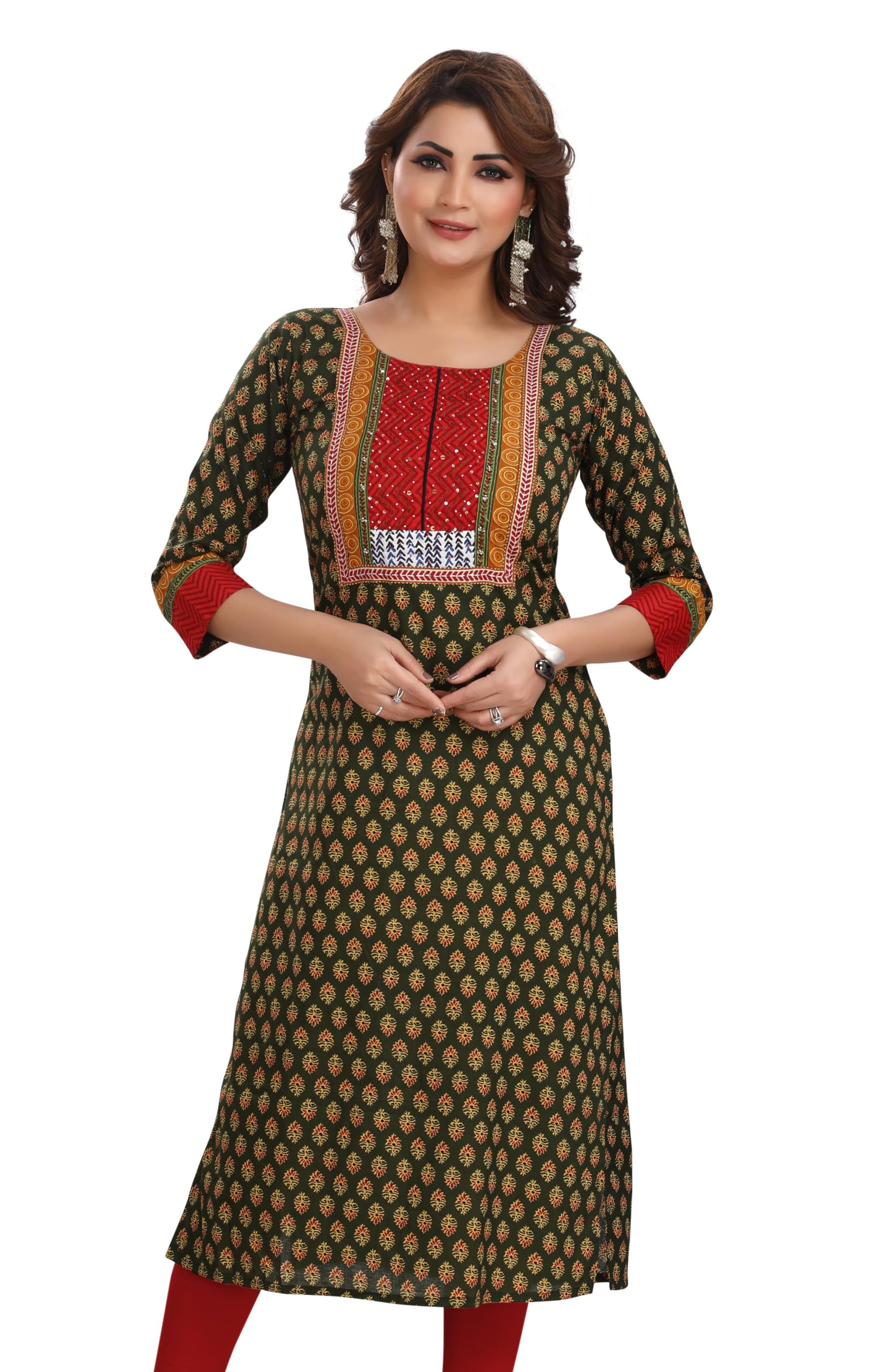 Meher Impex Women's Cotton Cambric Kurta with Patch Chamki and Thread Work Yoke