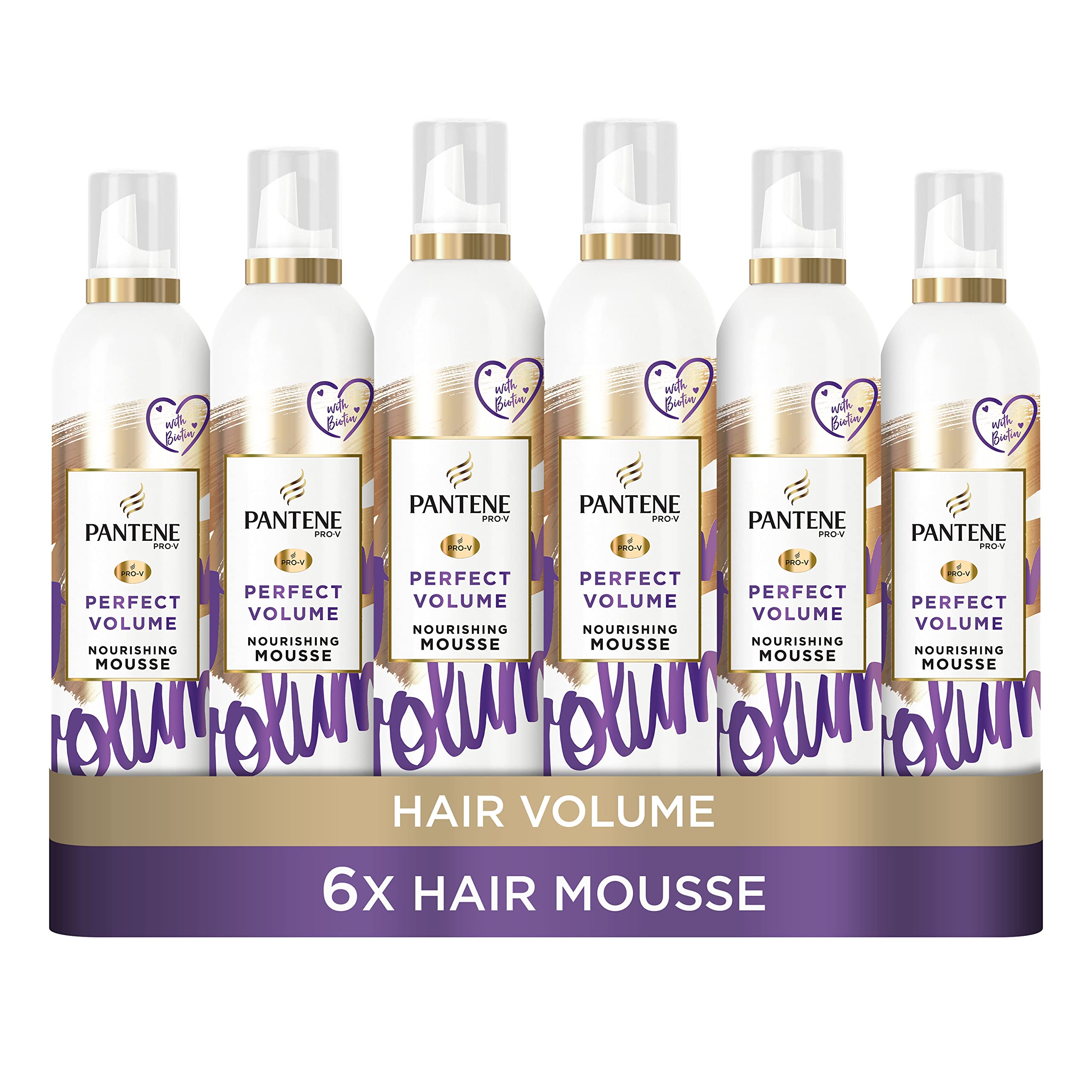 Pantene Hair Mousse For Volume, Heat Protection Spray Hair Thickening Products For Women, 6 x 200 ML, Volumising For Thicker, Fuller Looking Hair, Non Sticky With Biotin For Fine Hair, VALUE PACK