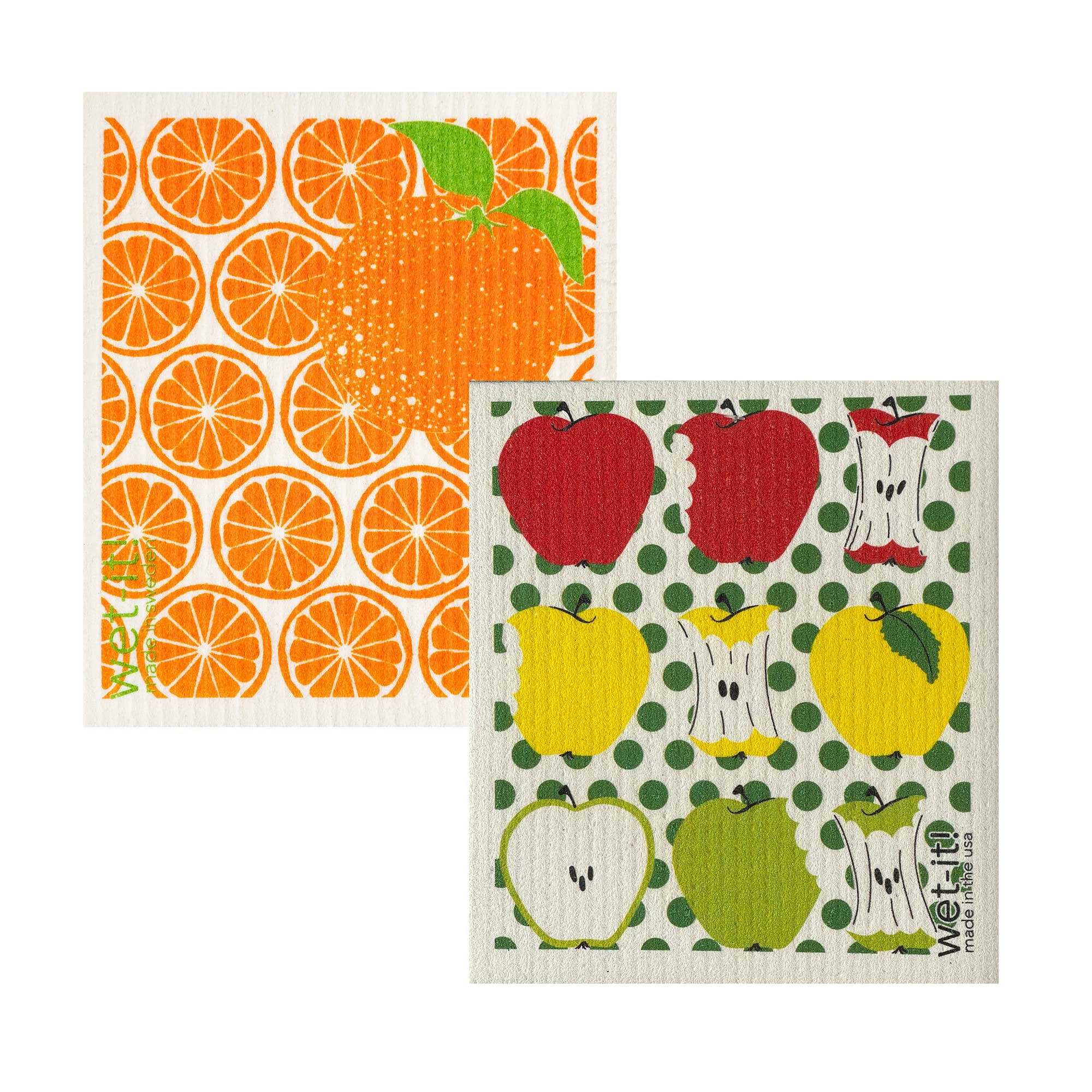 Wet-It!Swedish Dishcloth Set (Apples and Oranges)