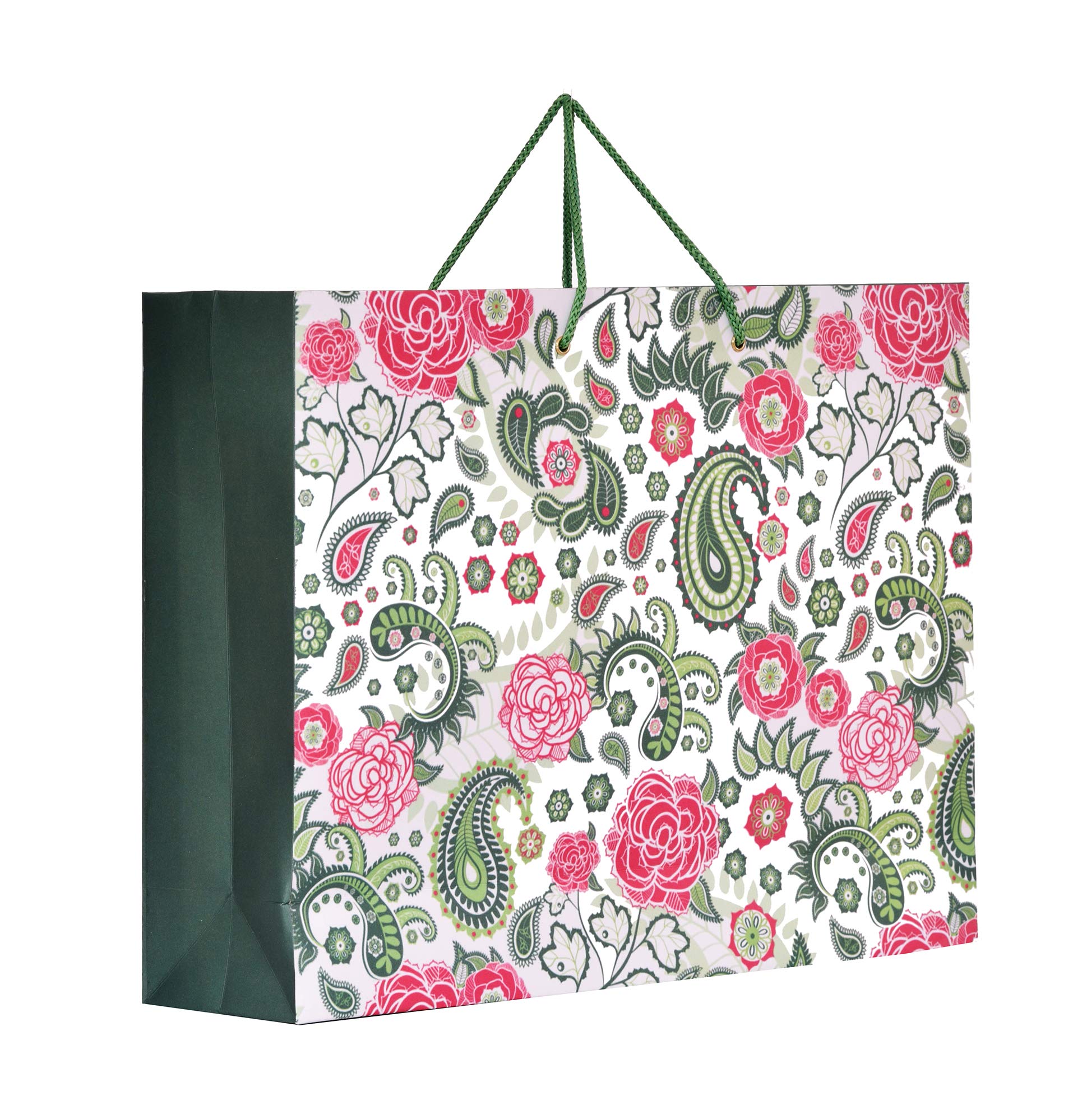 PPJ ® - FLORAL (10 Pcs.) PAPER CARRY BAG, 16 Inch X 12 Inch X 4 Inch for DIWALI/WEDDING/FUNCTION/BIRTHDAY/RETURN GIFTS/CHRISTMAS (Pack of 10)