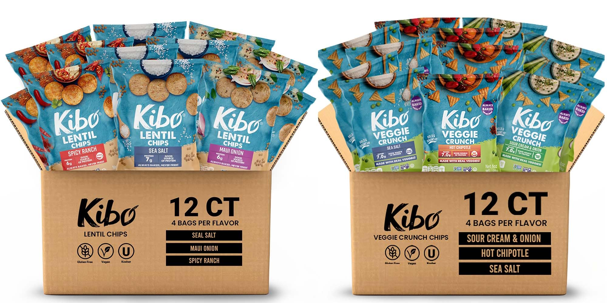 Kibo Lentil Chips Variety 12-Pack and Veggie Chips Variety 12-Pack