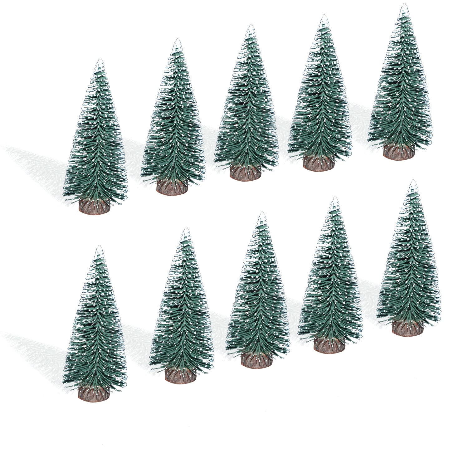 10pcs 4inch Mini Christmas Tree Bottle Brush Trees Chrismas Village Trees Ornaments Mini Plastic Christmas Trees with Wooden Base for Christmas Decoration Miniature Chrismas Tree