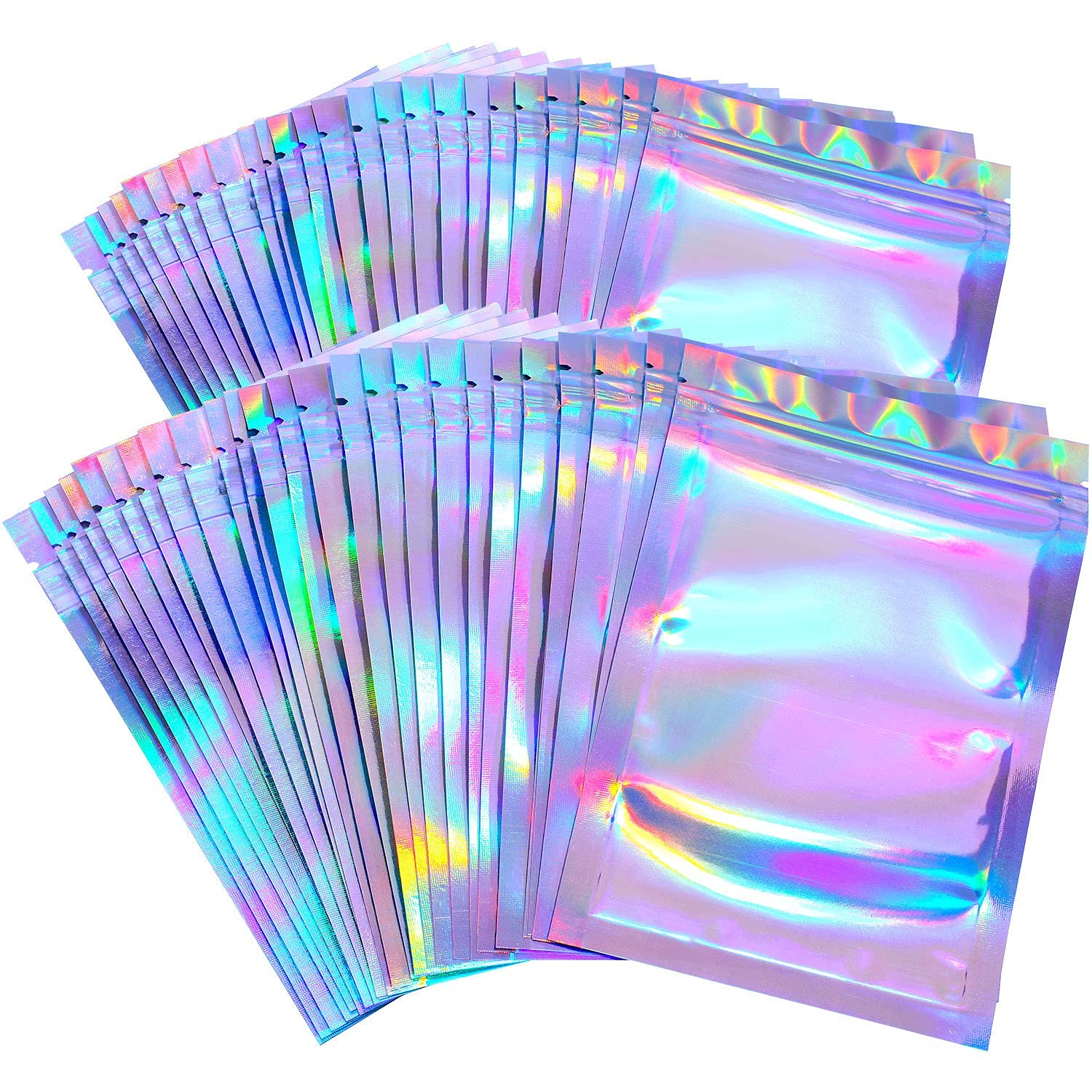 ELECDON 100PCS Ziplock Bag Creative Holographic Flat Multi-use Jewelry Bag Cosmetic Bag Packaging Bag (M)