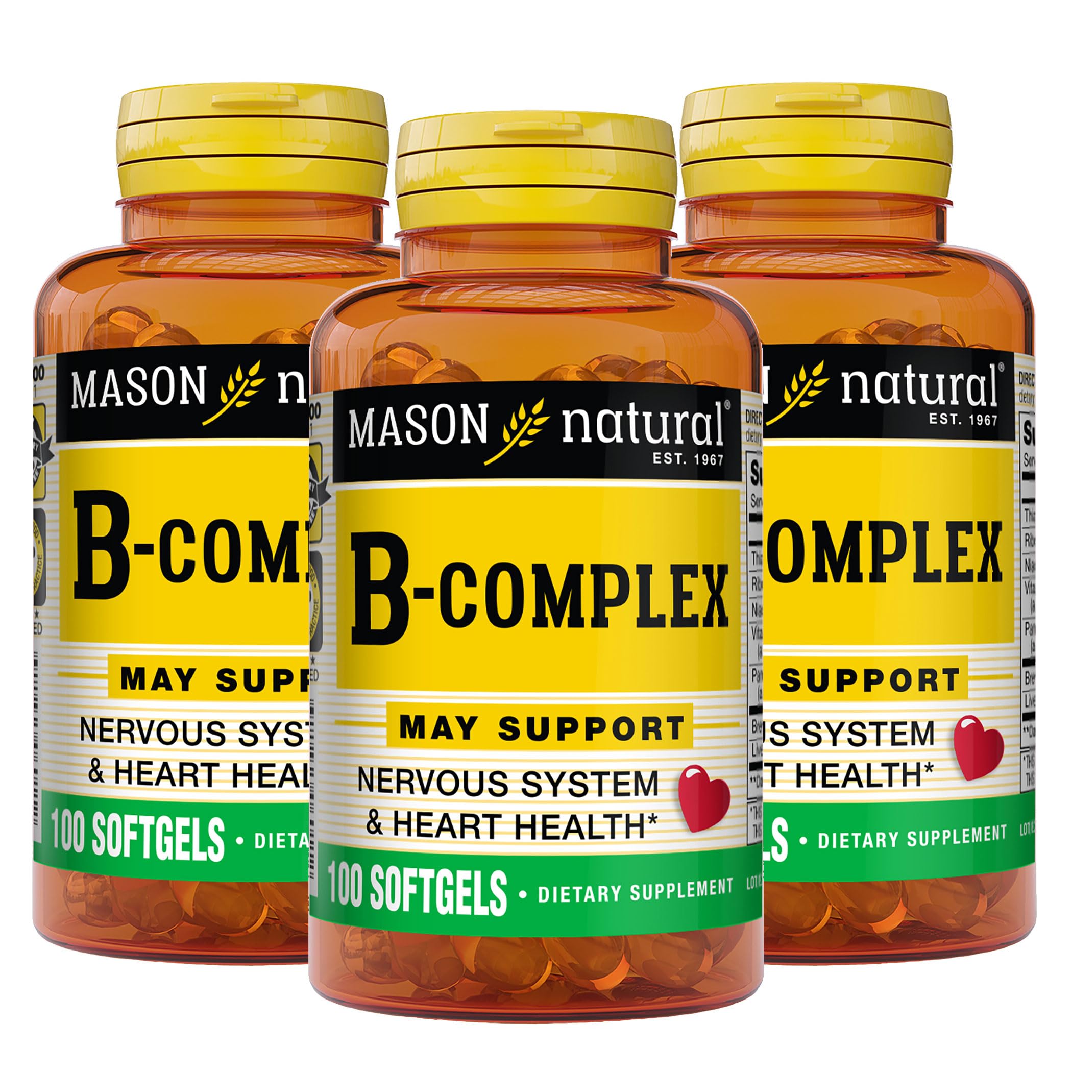 MASON NATURAL Vitamin B-Complex, 300-day Supply, for Normal Nerve Support and Energy Metabolism, 100 Softgels (Pack of 3)