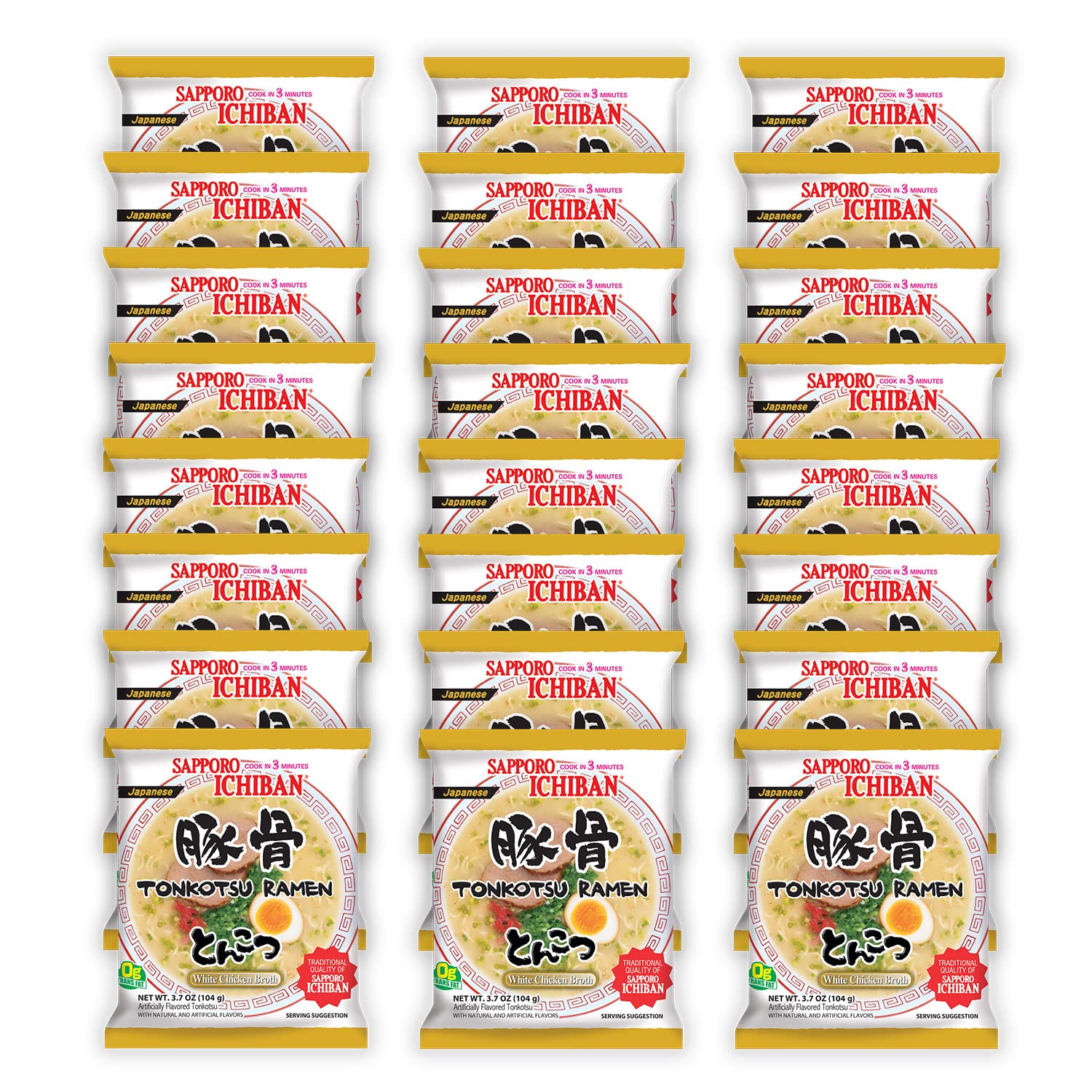 [SAPPORO ICHIBAN] Ramen Noodles, Tonkotsu Flavor, No. 1 Tasting Japanese Instant Noodles 3.5 Oz. (3.7 Ounce (Pack of 24))