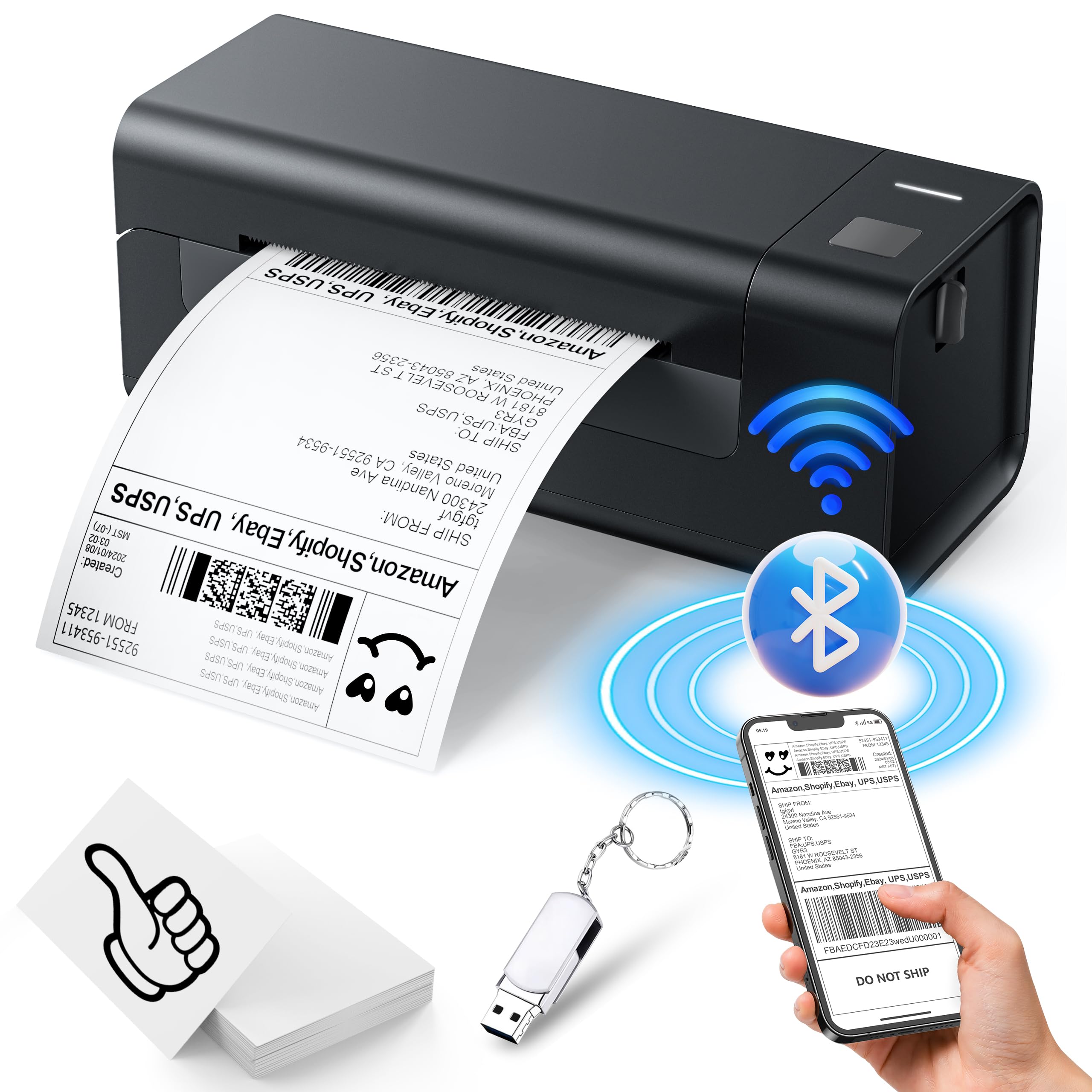 Thermal-Label-Printer-Shipping Label Printer for Small Business 4x6 Bluetooth Thermal Printer 300mm/s Compatible Windows,Mac,iOS, Android,Desktop Printer Labels Maker Used for Amazon,Shopify