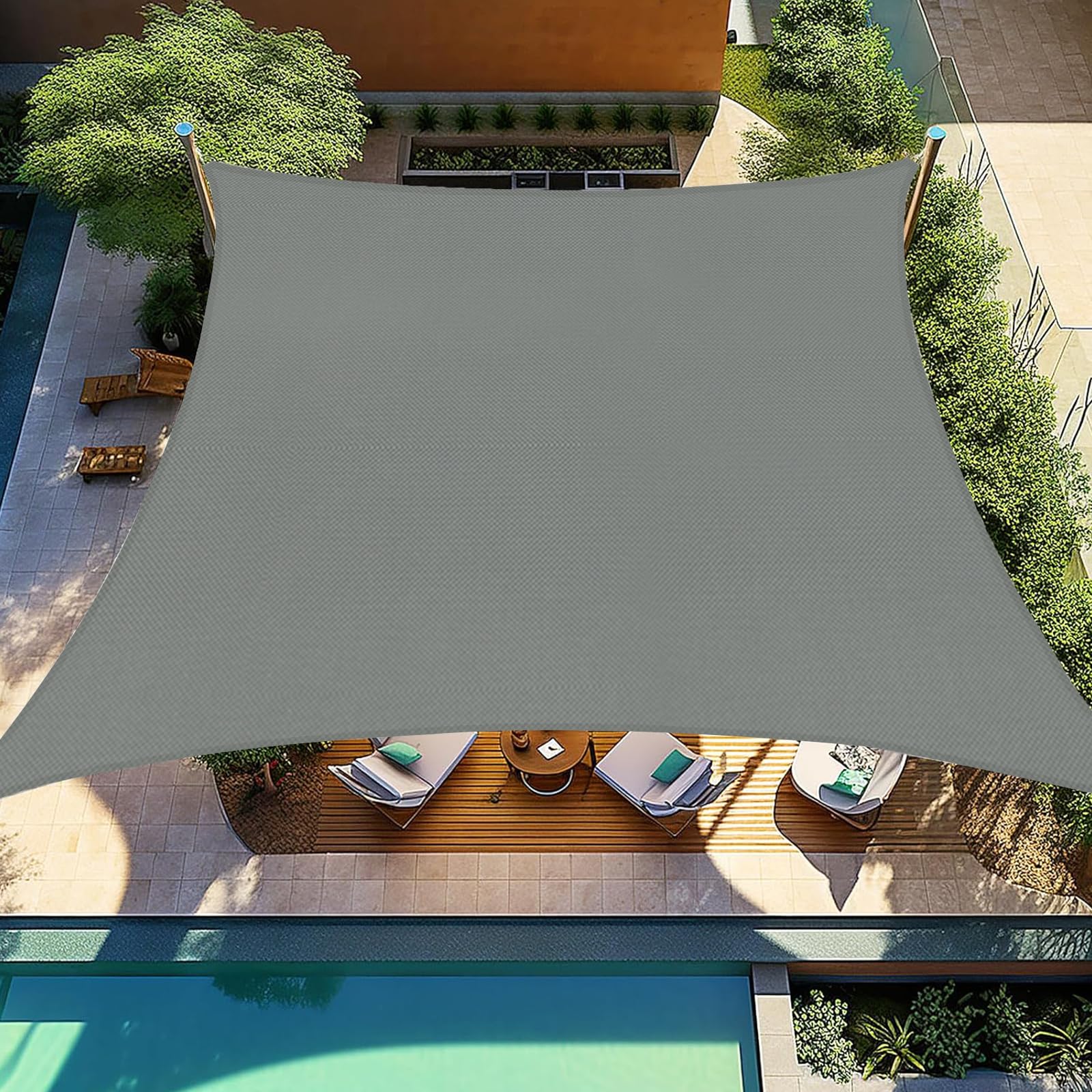 Falflor 2x3m Sun Shade Sail Rectangle Waterproof Shade Sail Durable Awning for Patio UV Block Outdoor Garden Canopy for Party Backyard Lawn(Grey)