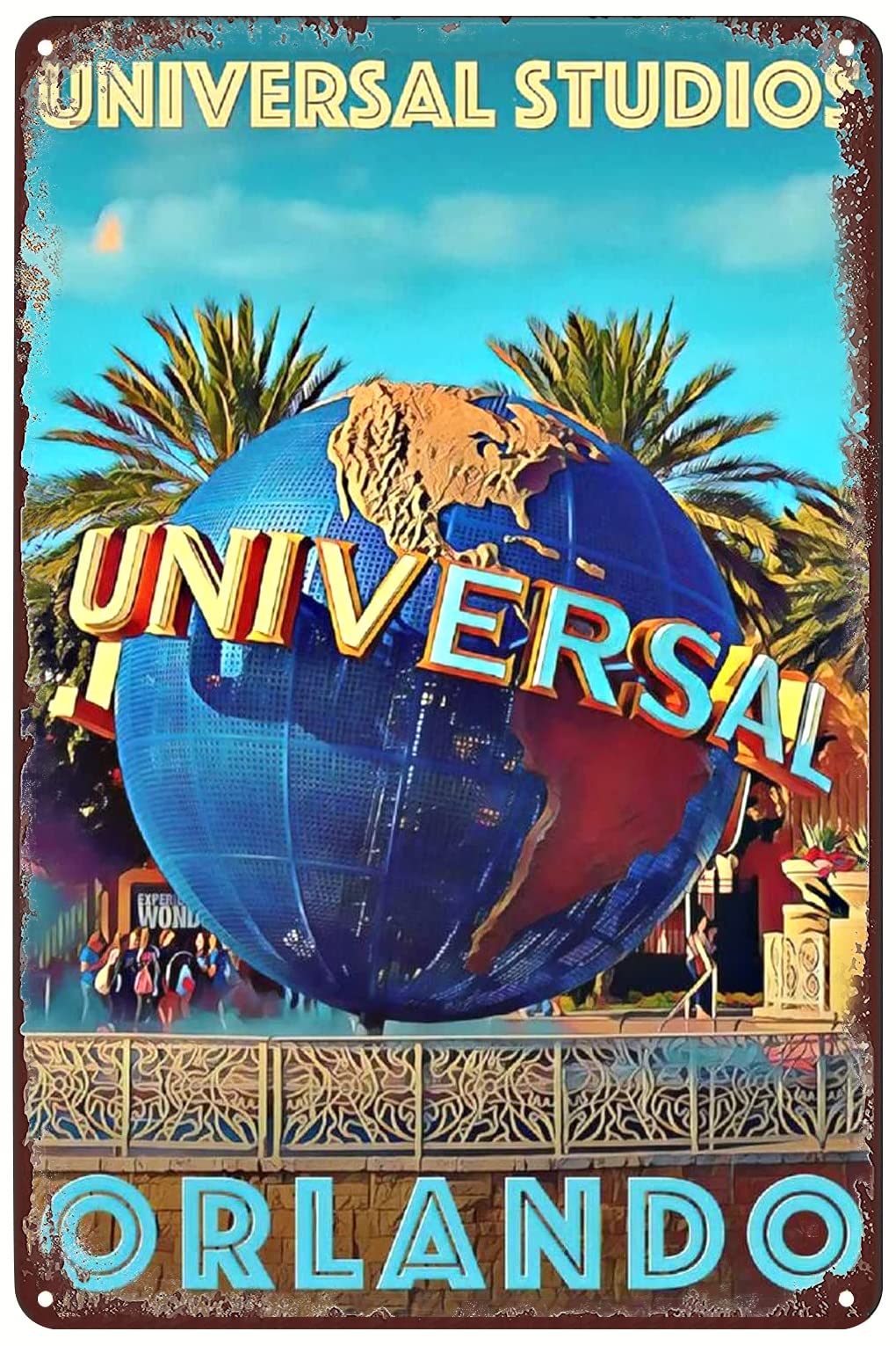 SREELEATHERSVintage Tin Signs Orlando Universal Studios Travel Poster USA Trip Landscape Metal Sign Wall Art Decor Plaque for Home Bar Cafe Club Office Hotel Shop Garage Living Room 8x12 inch