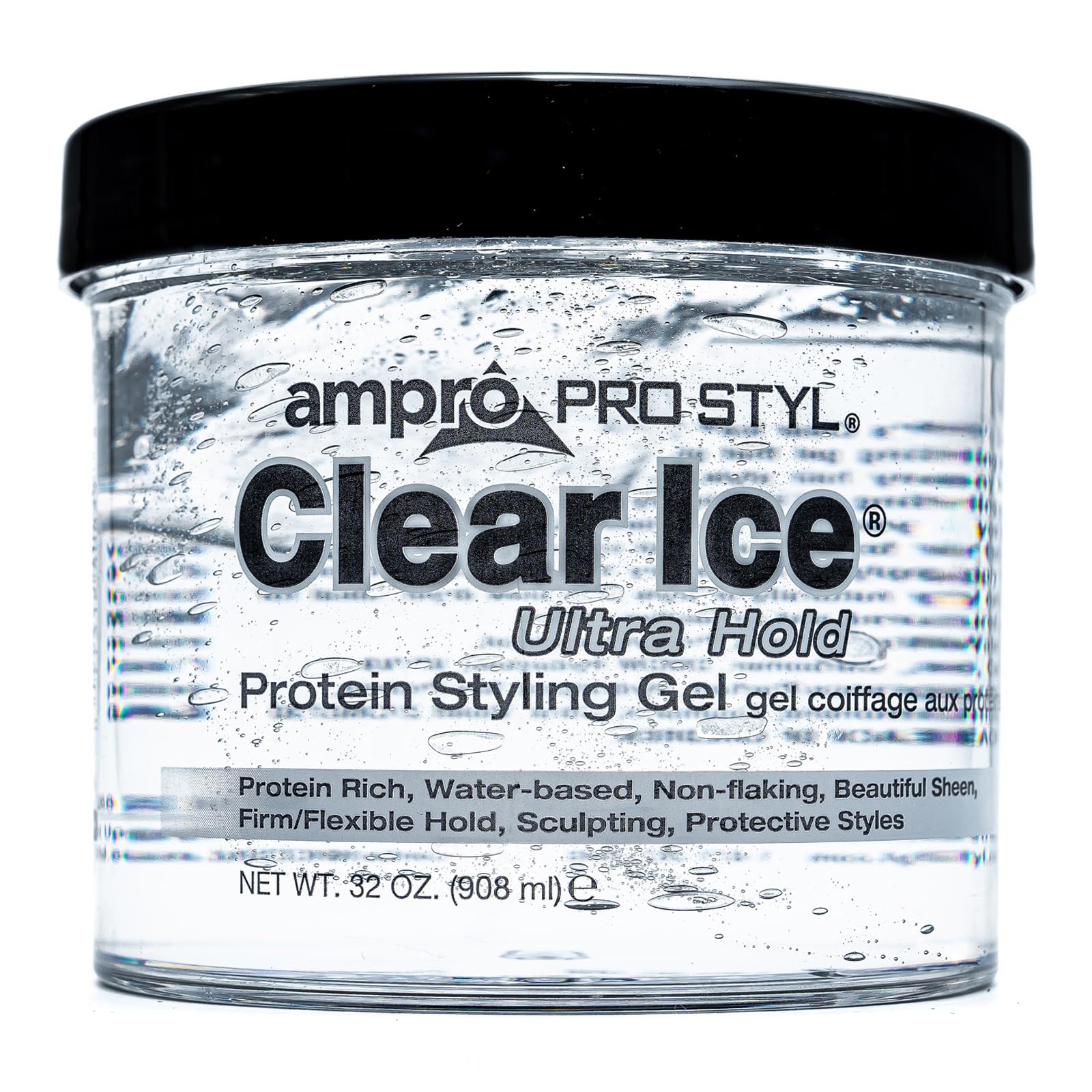 Ampro Pro Styl Clear Ice Styling Gel - Protects and Strengthens Your Strands - Non-Flaking, Alcohol Free, Vegan Formula - Flexible, Touchable Hold for All Hair Types - 32 oz