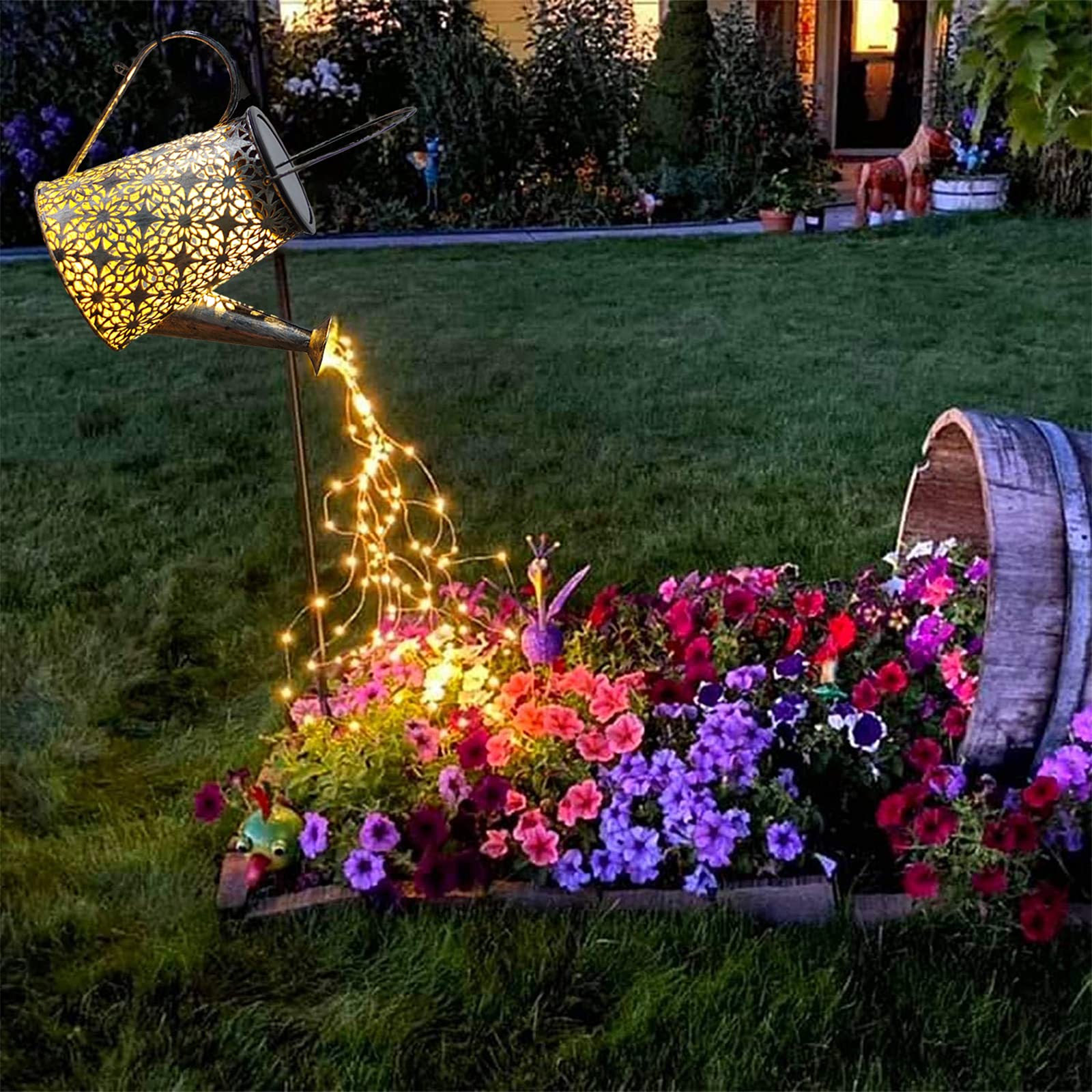 ZNYCYE Watering Can Solar Lights Outdoor Garden,81 LED Garden Ornaments Outdoor Light Large Solar Watering Can Waterproof Retro Metal Fairy Lights with Bracket for Patio Yard Pathway Decorations Gifts