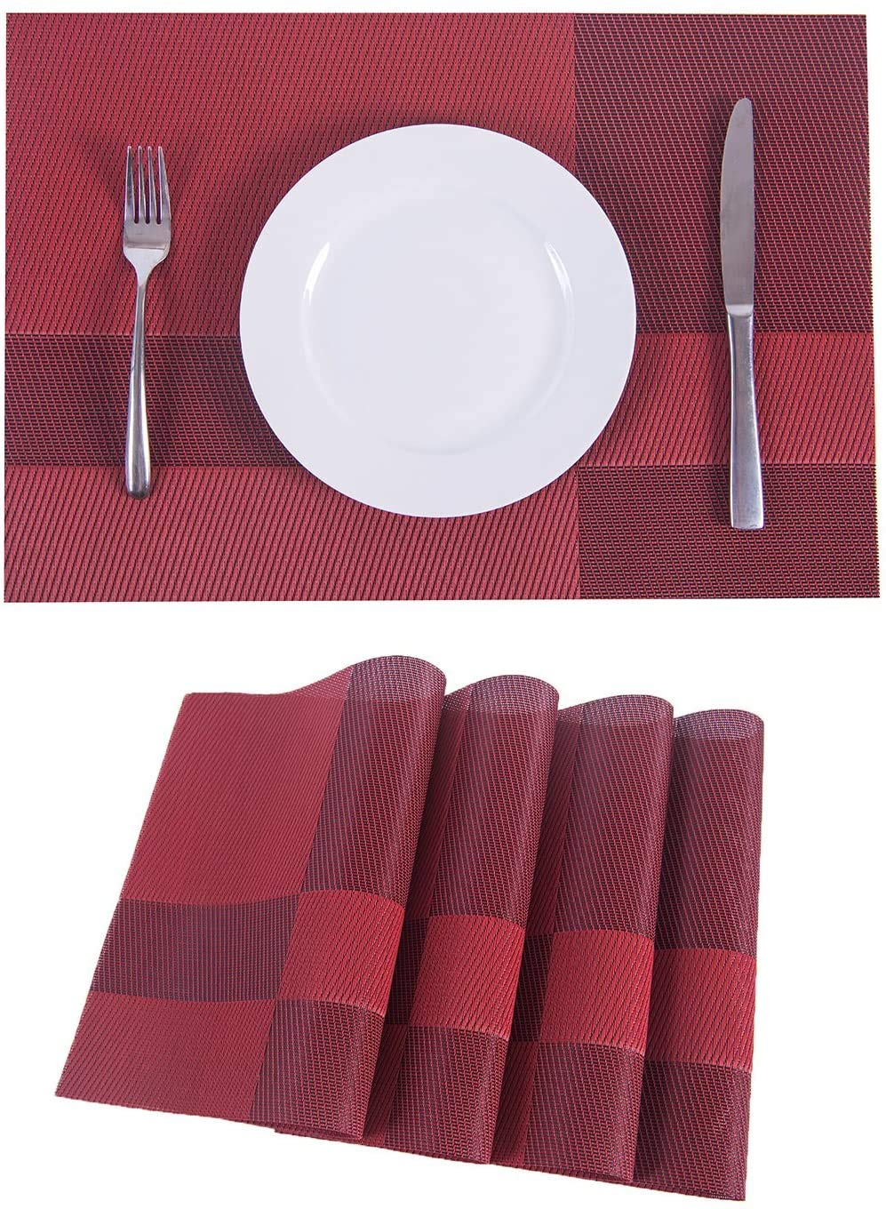 Falong Placemats Durable Vinyl Cross Weave Non-Slip Heat Insulation Stain Resistant Washable Place Mats for Dining Table(Set of 12)