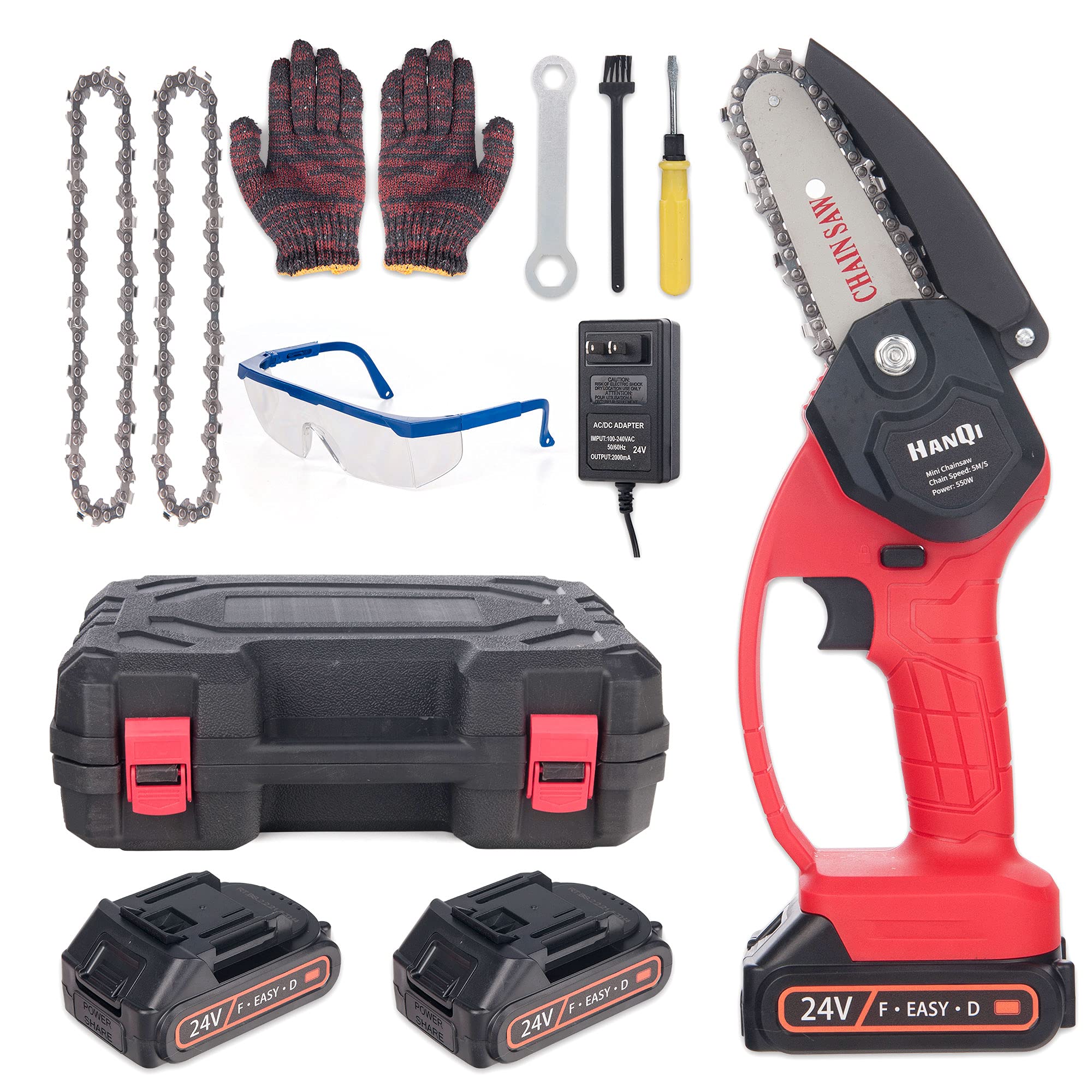 Mini Chainsaw, 4 Inch Cordless Electric Handheld Chainsaw, 24V Rechargeable Battery, One-Hand Portable Chainsaw with Security Lock for Tree Trimming and Branch Wood Cutting