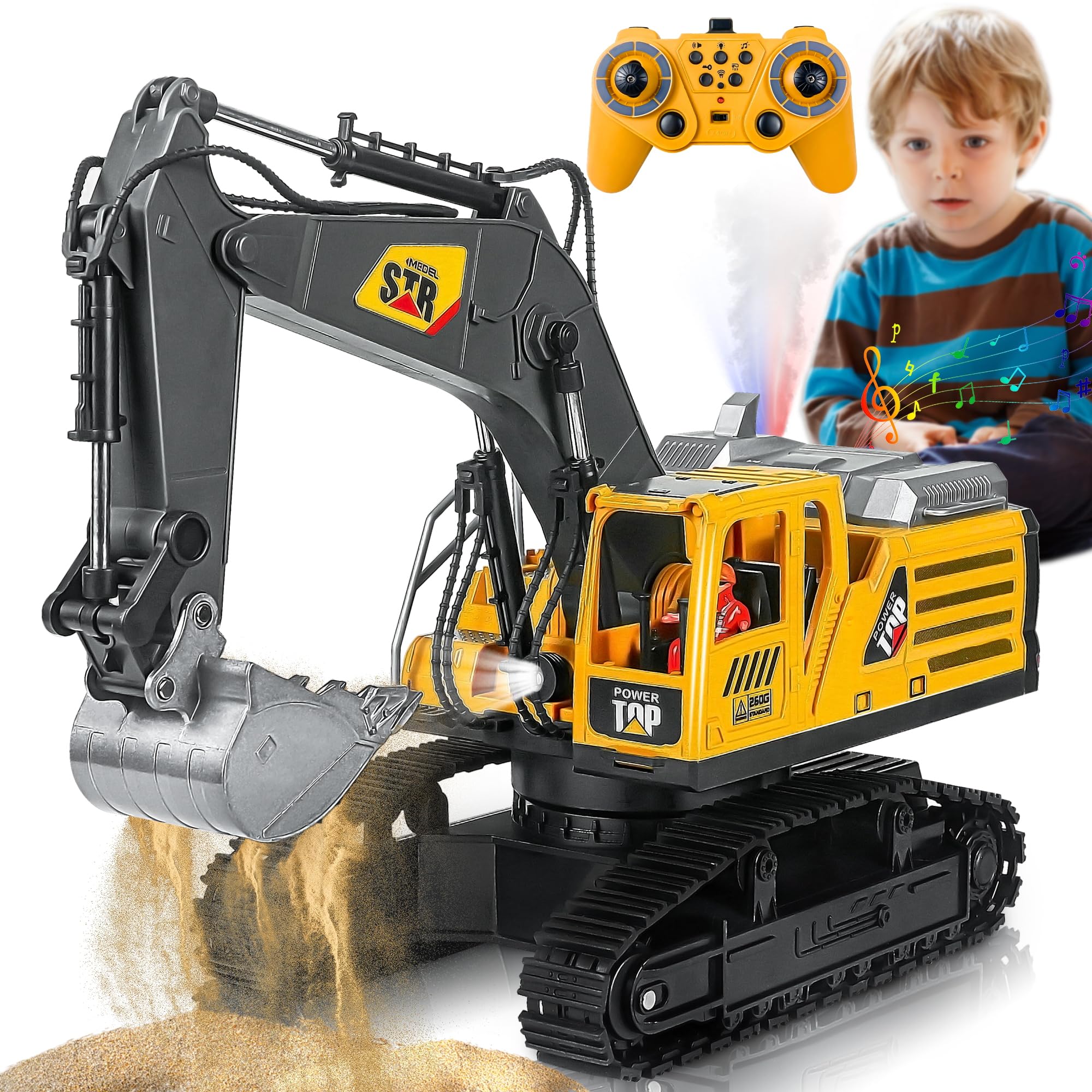 Remote Control Excavator Toys for Boys, 14 Channel 2.4Ghz RC Digger Metal Shovel with Spray, Lights, Sounds, 1:14 Construction Toys 680° Rotation, Rc Toys for Boys Age 3 4 5 6 7 8 Years Old