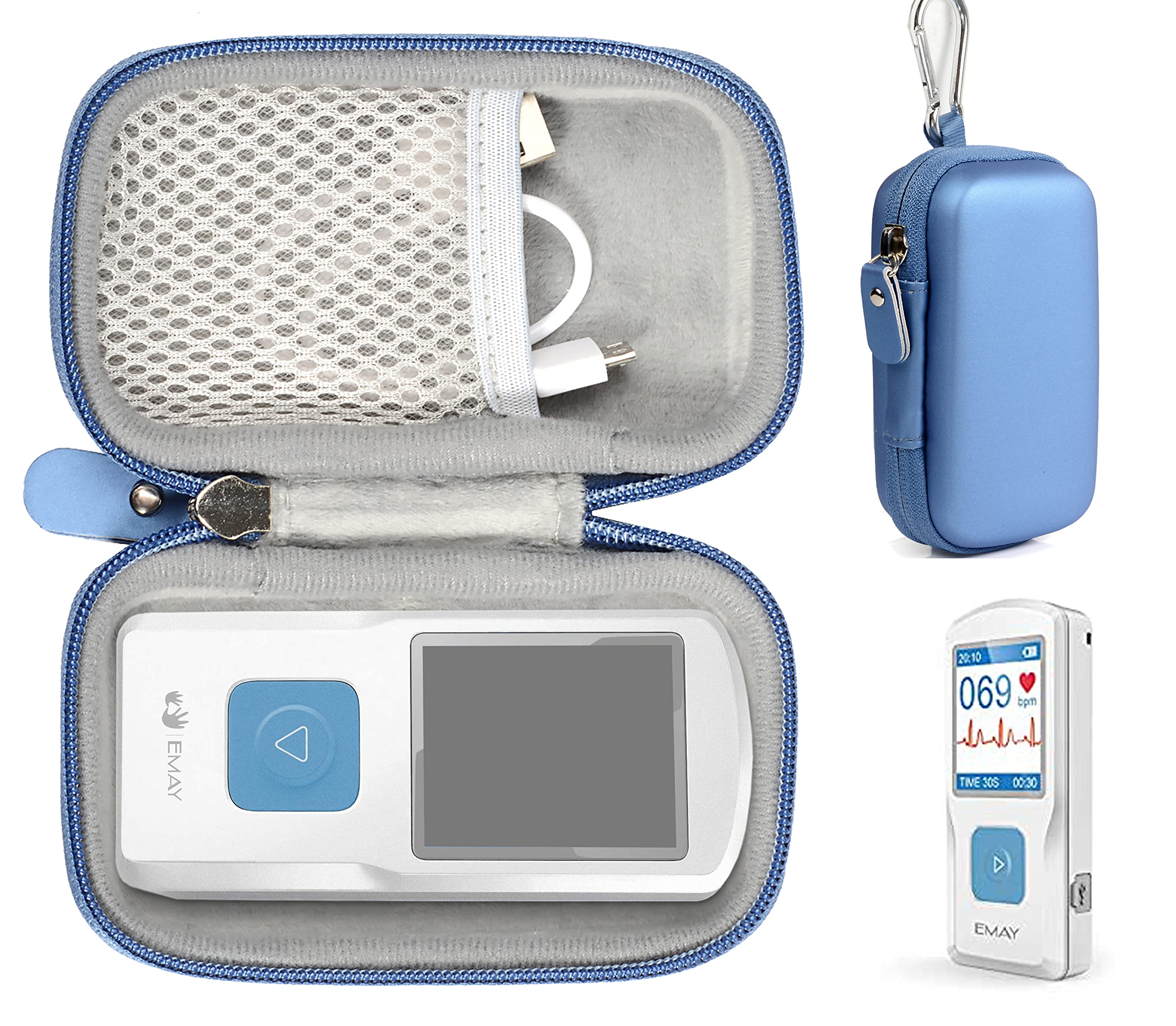 CaseSack Customized case for EMAY Handheld EKG Monitor, Portable ECG/EKG Monitor, mesh Pocket, Easy to go Carabiner