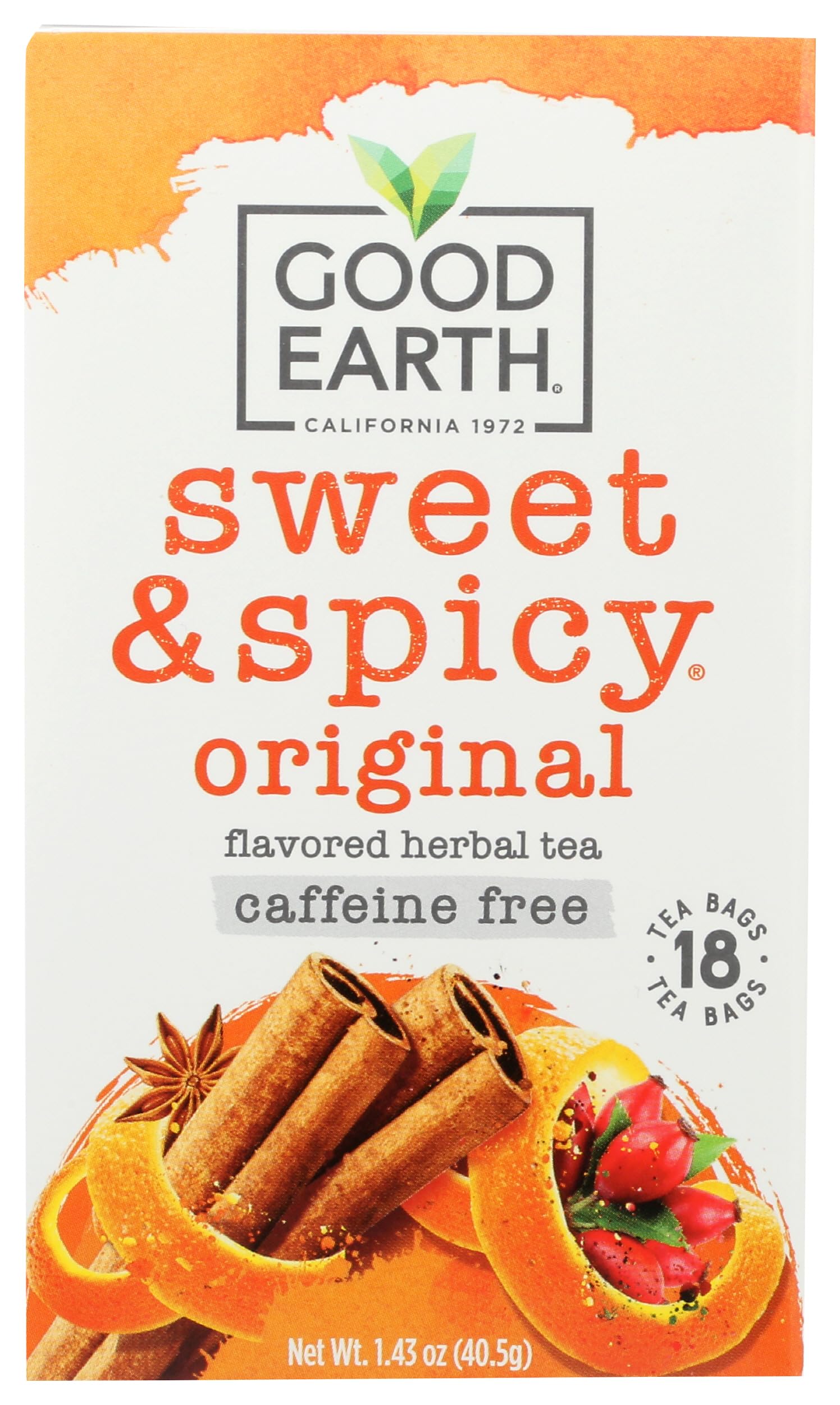 Good Earth Sweet and Spicy Flavored Herbal Tea, Caffeine Free, Natural, 18 Bags (Pack of 6)