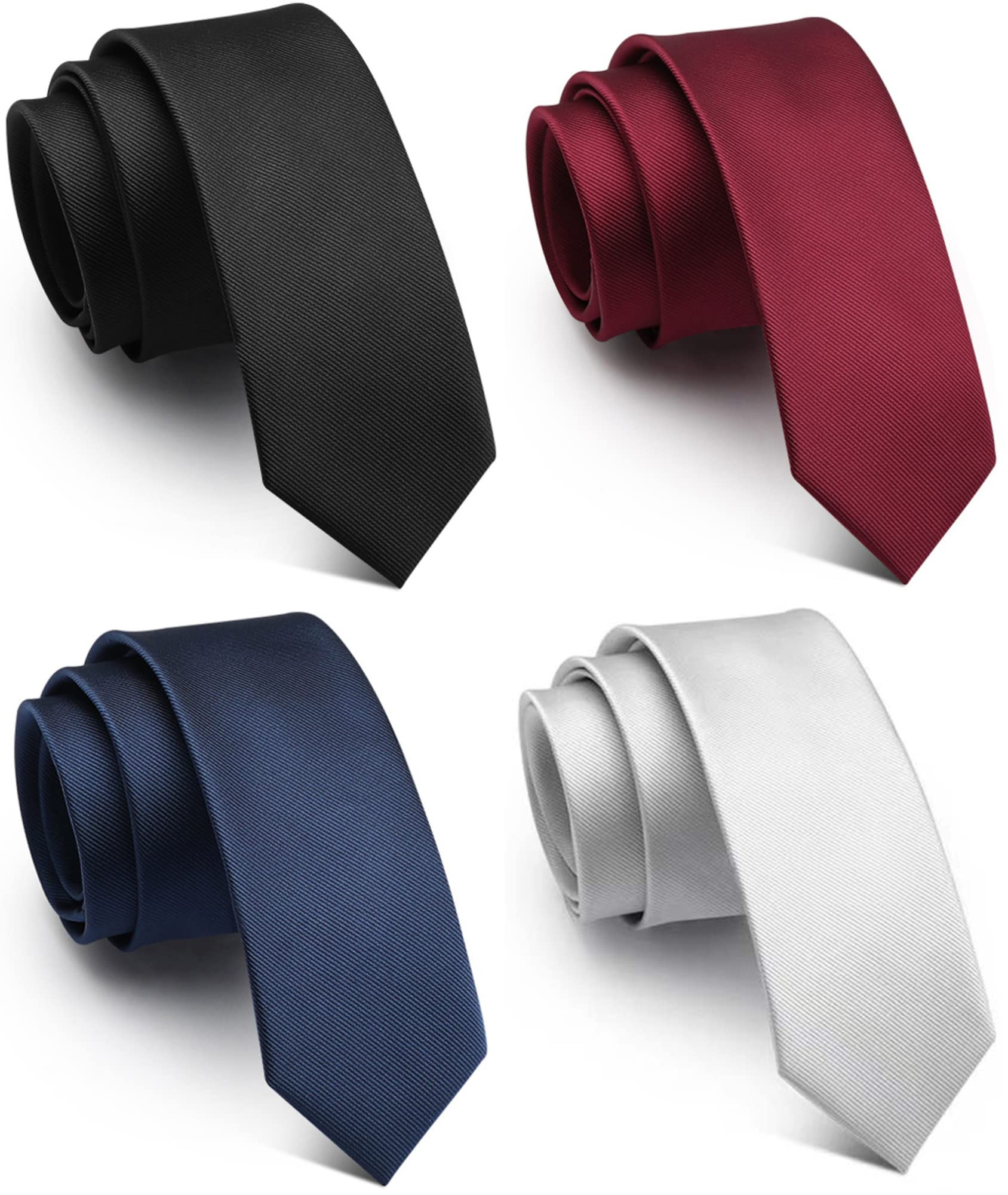 WeiShangLot 4 PCS Classic Men's Skinny Width 2.3" Slim Necktie Solid Color Tie